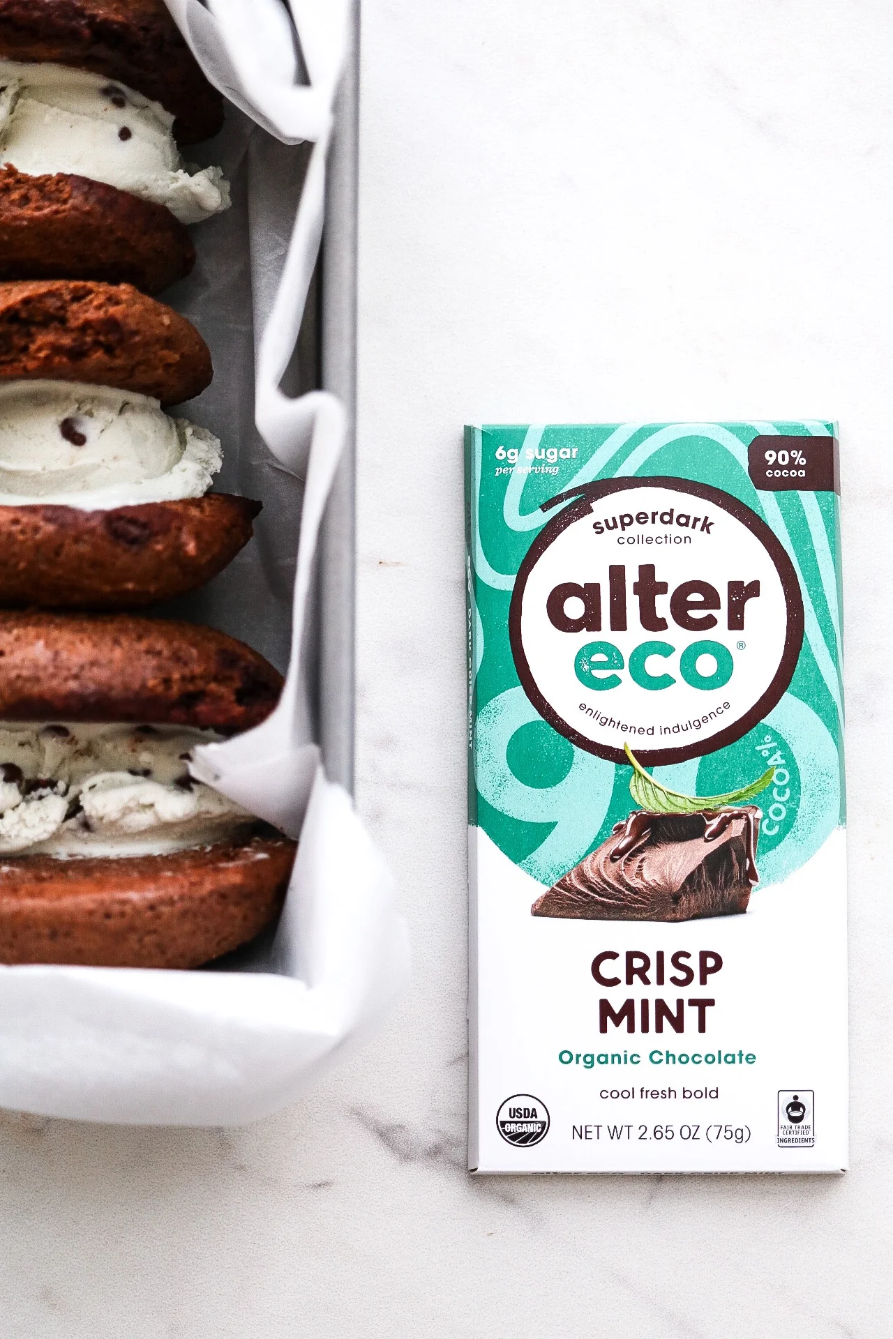 The best chocolate for the job - Alter Eco’s new crisp mint organic chocolate is dark, fresh, and slightly sweet.
