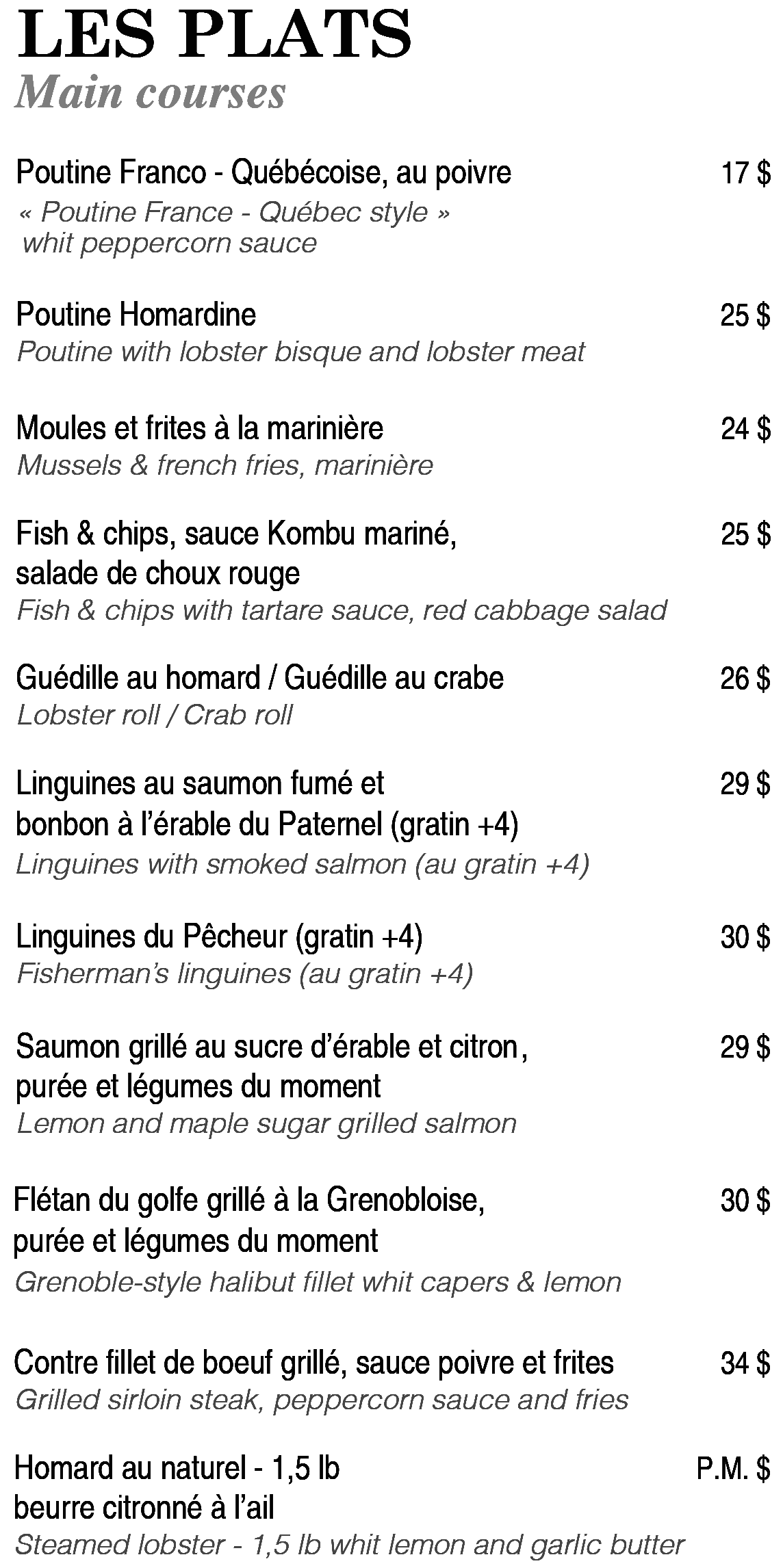 La Maison Du Pêcheur Menu