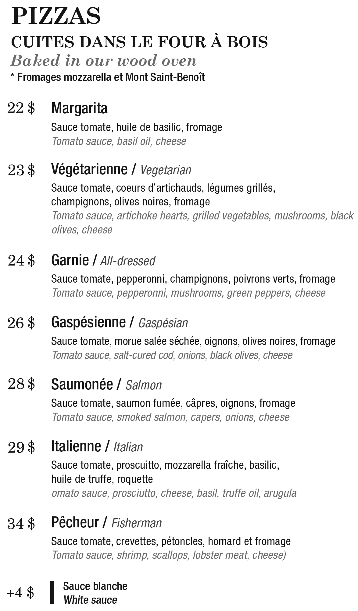 La Maison Du Pêcheur Menu