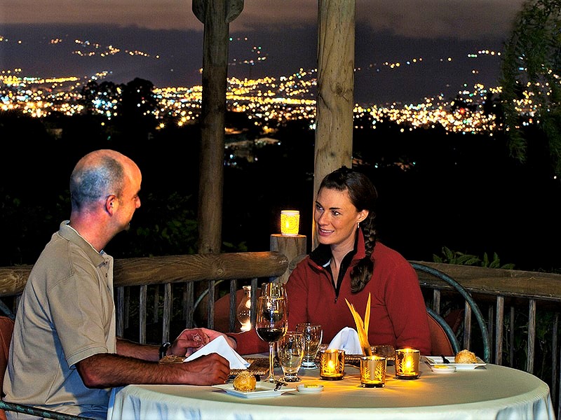 Dinner on the patio at Finca Rosa Blanca in Costa Rica