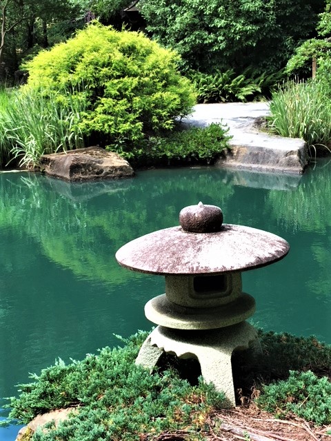 Water feature in Japanese garden at Gibbs