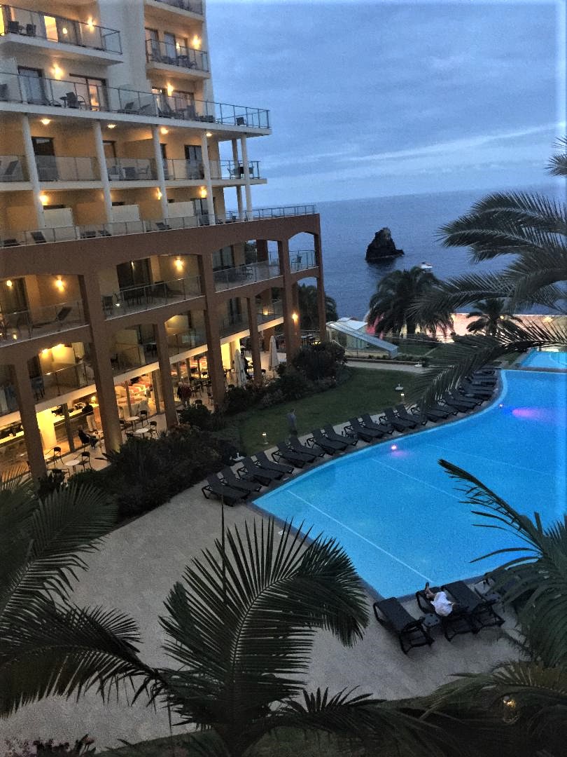 Night view over pool at Pestana Resort in Madeira