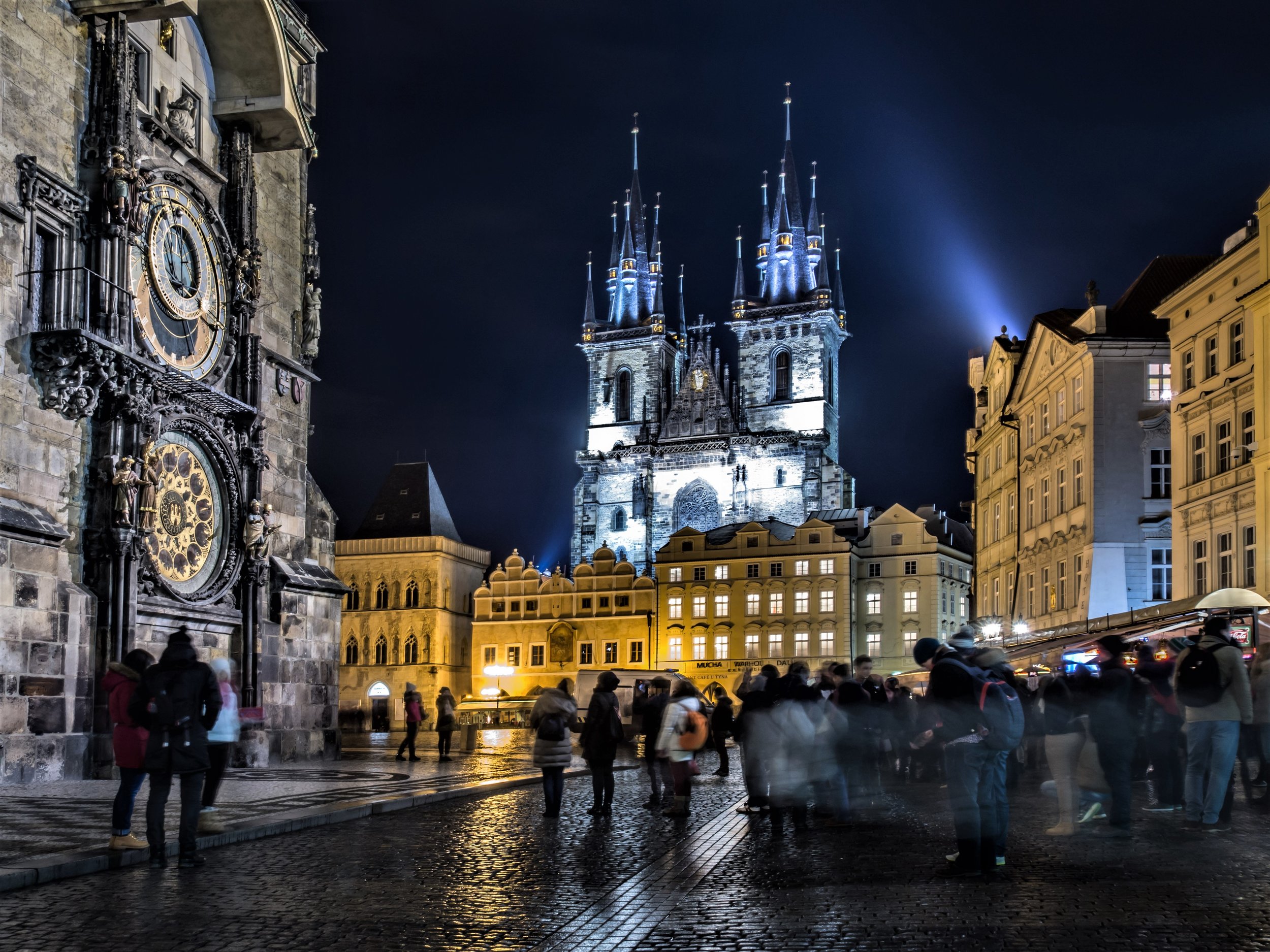 The Astronomical Clock and Tyn Church in Prague