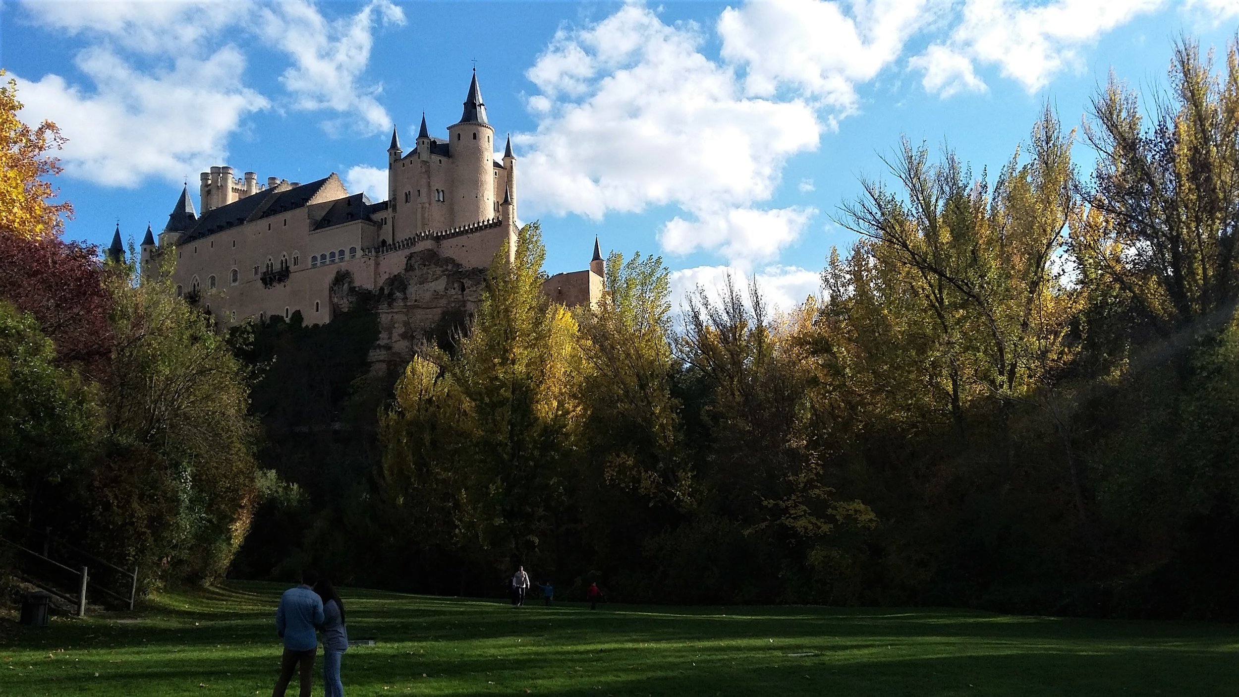 View up the hill of Alcazar Castle in Segovia, Spain