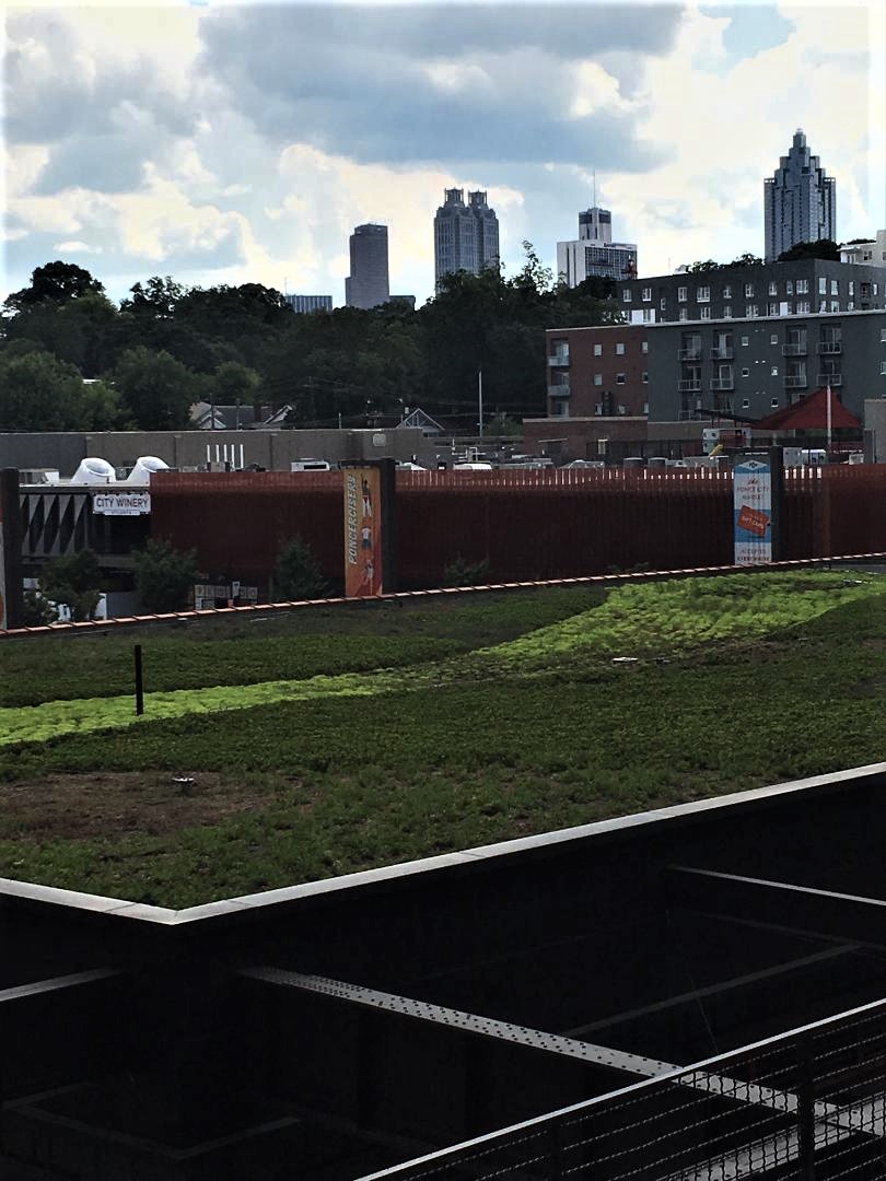 View across roof to skyline at Ponce City Market