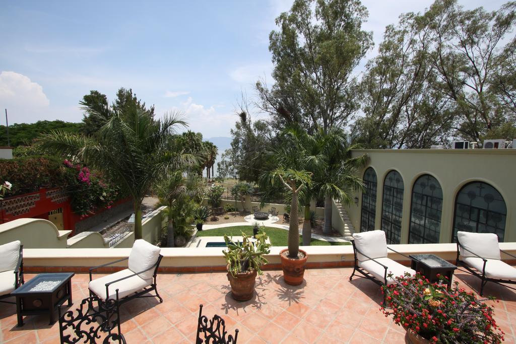 Outdoor terrace at Hotel Villa Corona in Ajijic, Mexico
