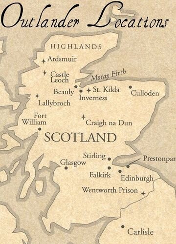 Map of filming locations in Scotland for Outlander