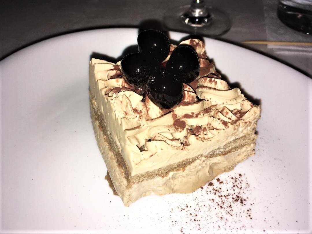 Tiramisu with luxardo cherries