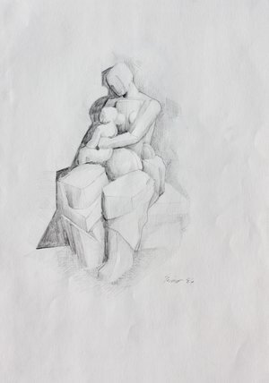 Mother &amp; Child-a graphite drawing by Kimo Minton