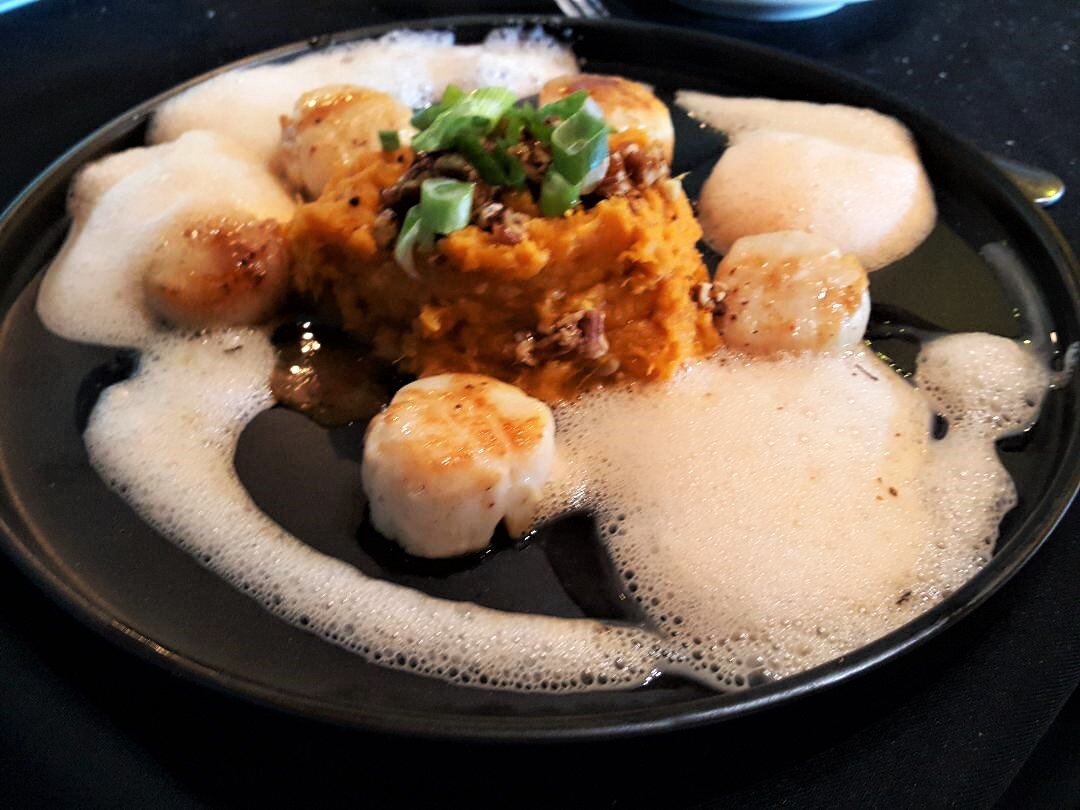 Scallops with sweet potato and foam