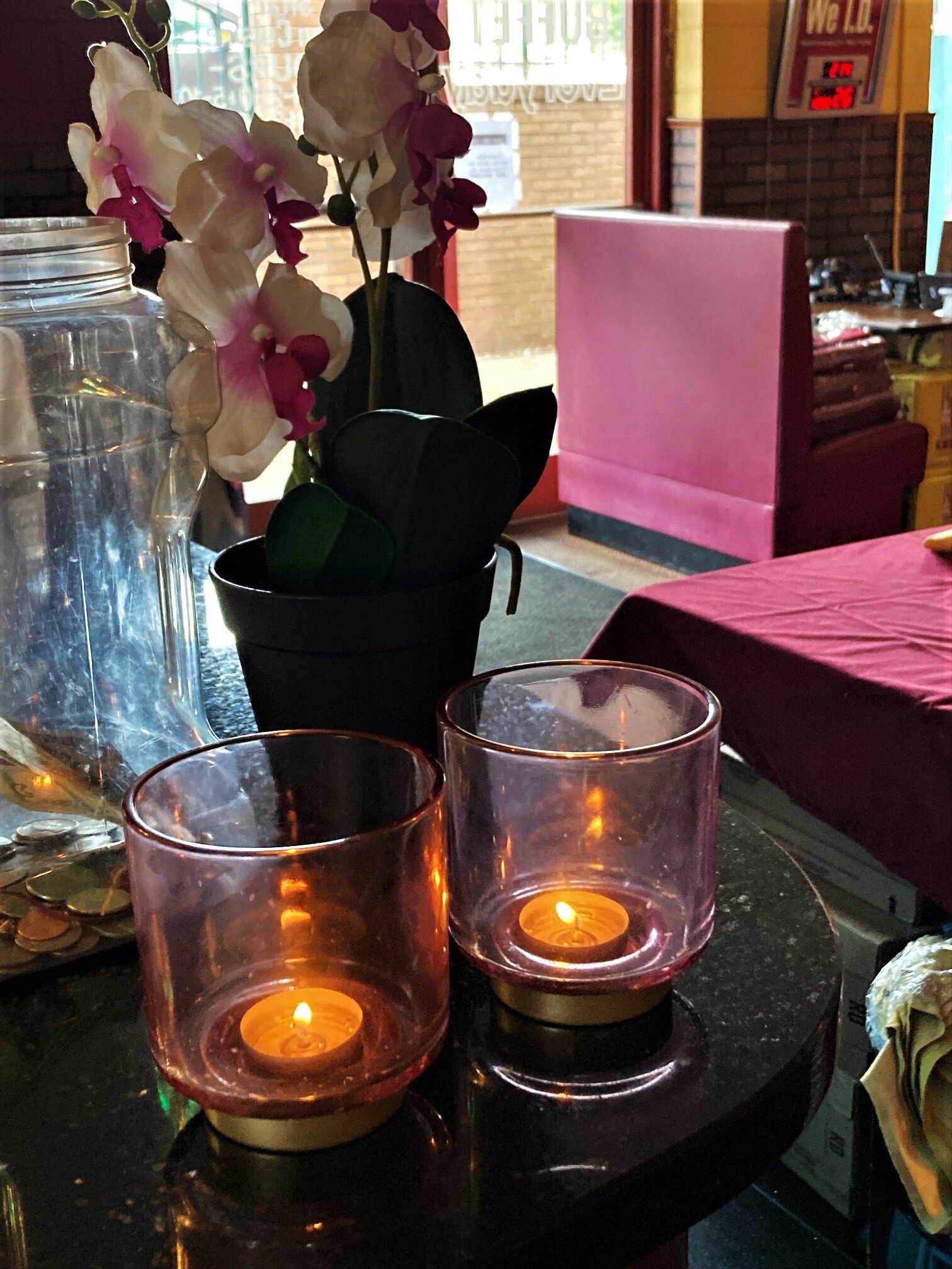 Candles in entry foyer at Sitar
