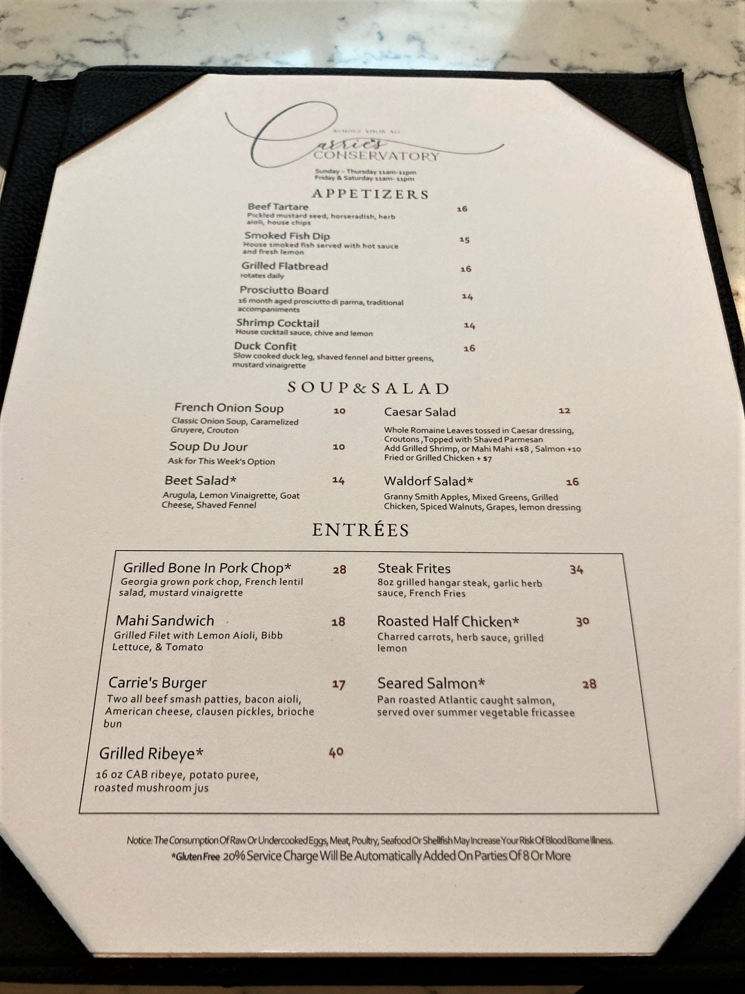 Dinner menu