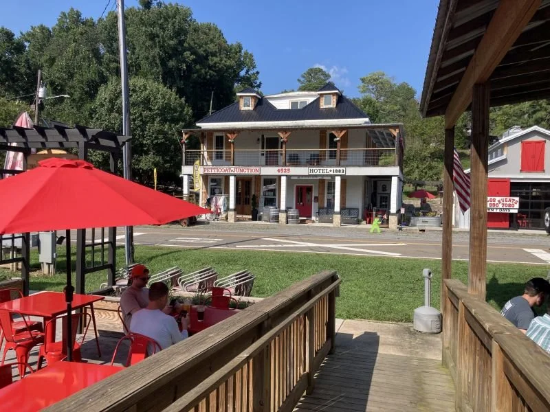The Main Street view to the hotel in Talking Rock