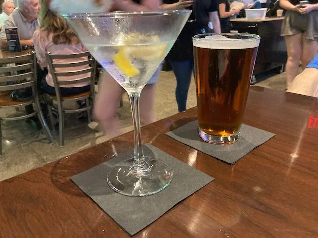 A martini and a beer at happy hour