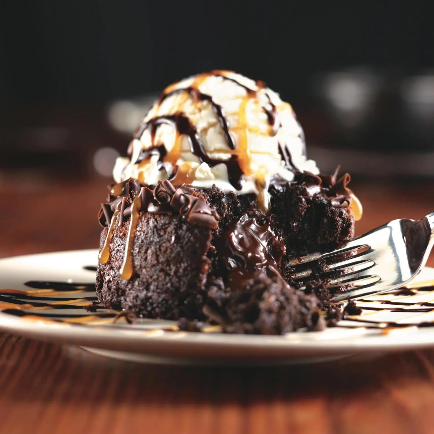 Molten lava chocolate cake on a plate