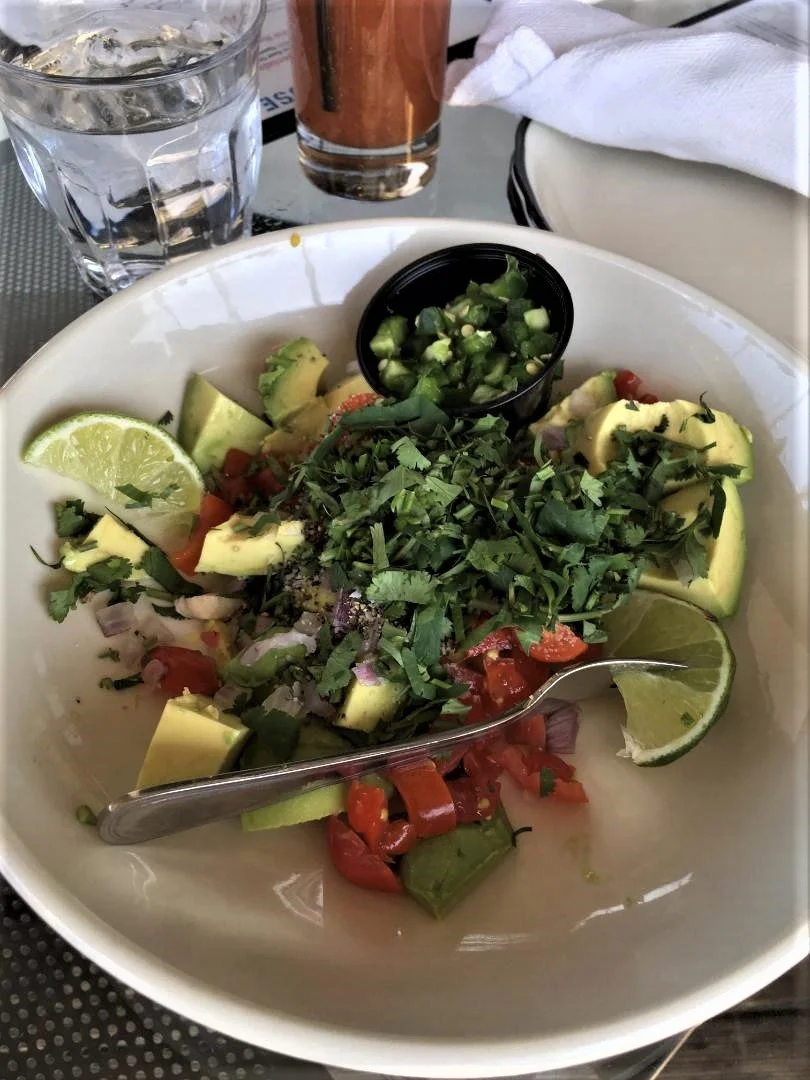 First course of seafood with avocado