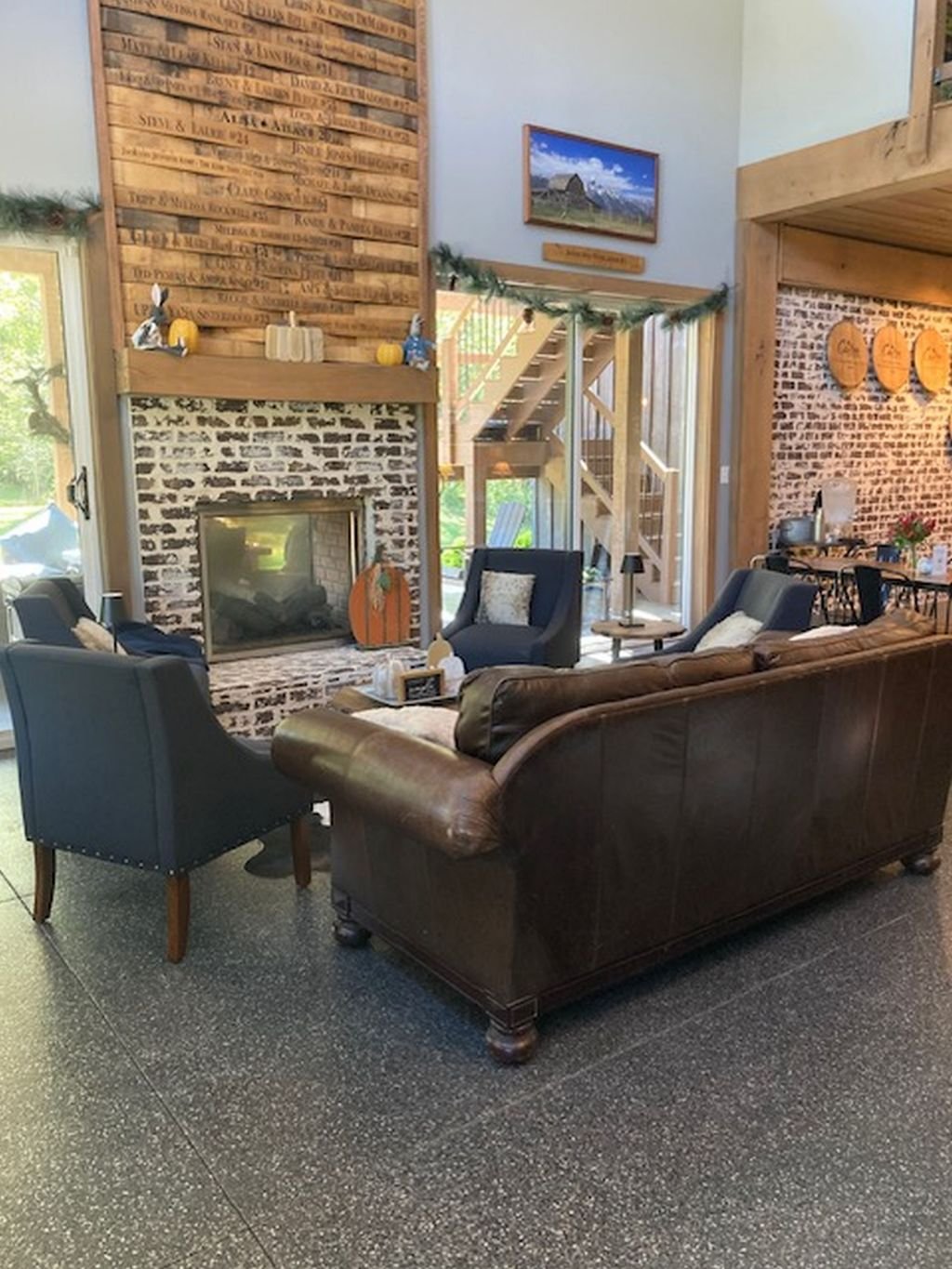 The cozy living room with fireplace