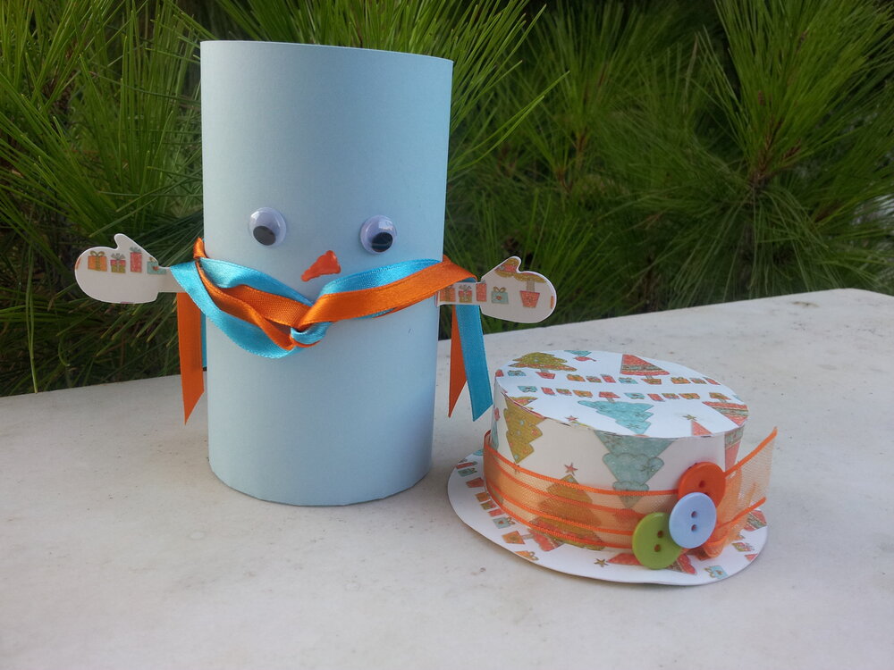 Paper snowman with hat tube treat box
