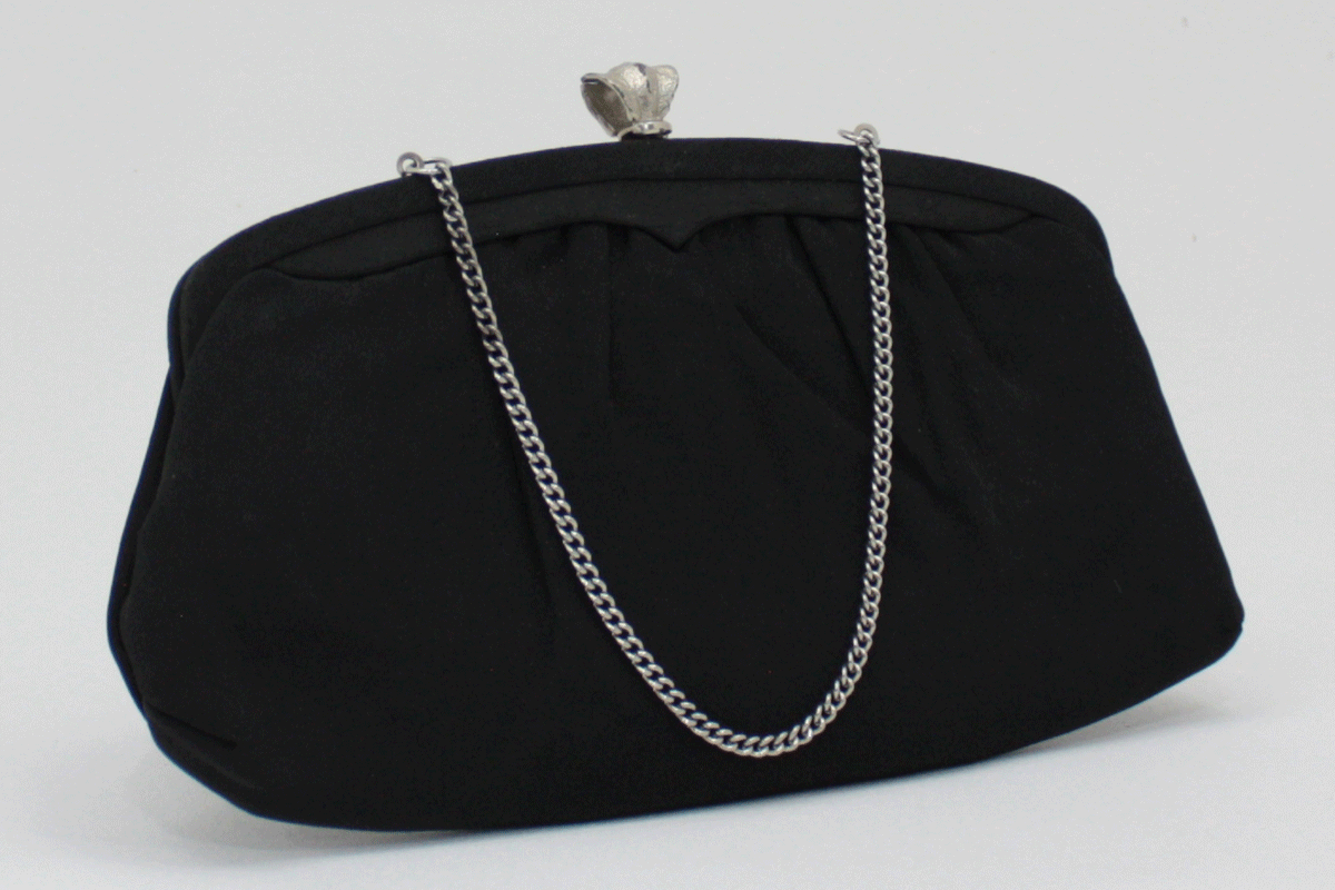 Vintage Black Evening Bag Matte Satin and Silver Clutch Purse — High  Country Vintage