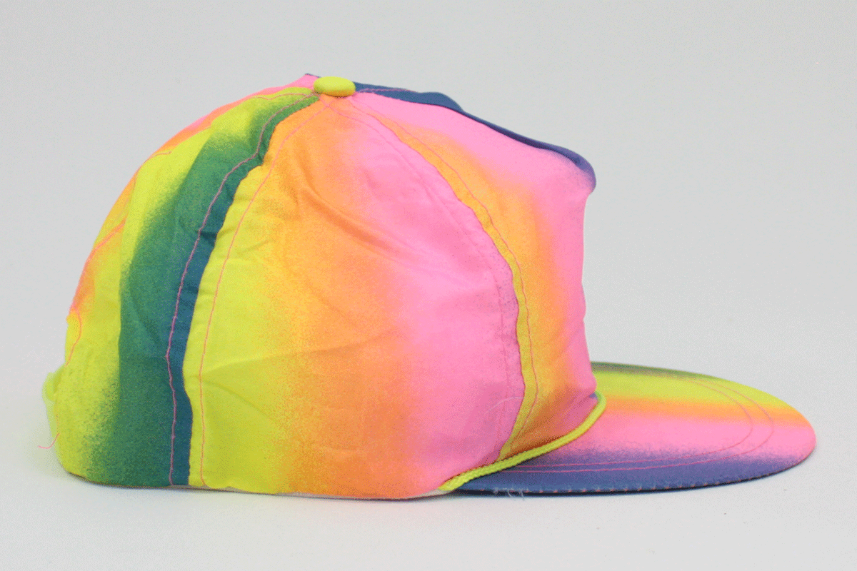 Rainbow Snapback Vintage Nylon Hat: — Snap High Cap Vintage Fluorescent Neon Rainbow Country Back Fade