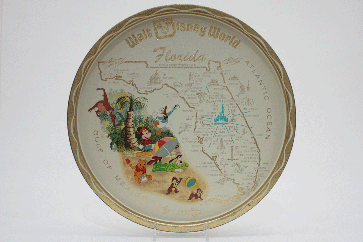 Vintage Walt Disney World Souvenir Tin Tray from the 1970s Florida Collectible