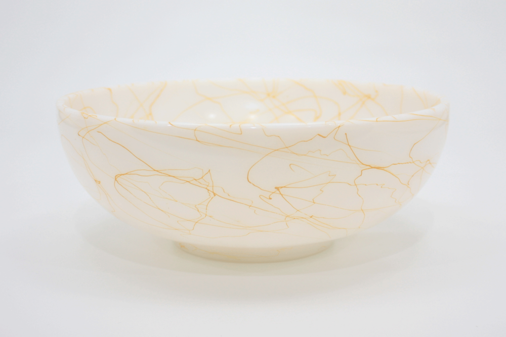 Orange /& White Serving Bowl Milk Glass Mixing Bowl likely Hazel Atlas Vintage MidCentury Modern Butterscotch Spaghetti String Drizzle Bowl