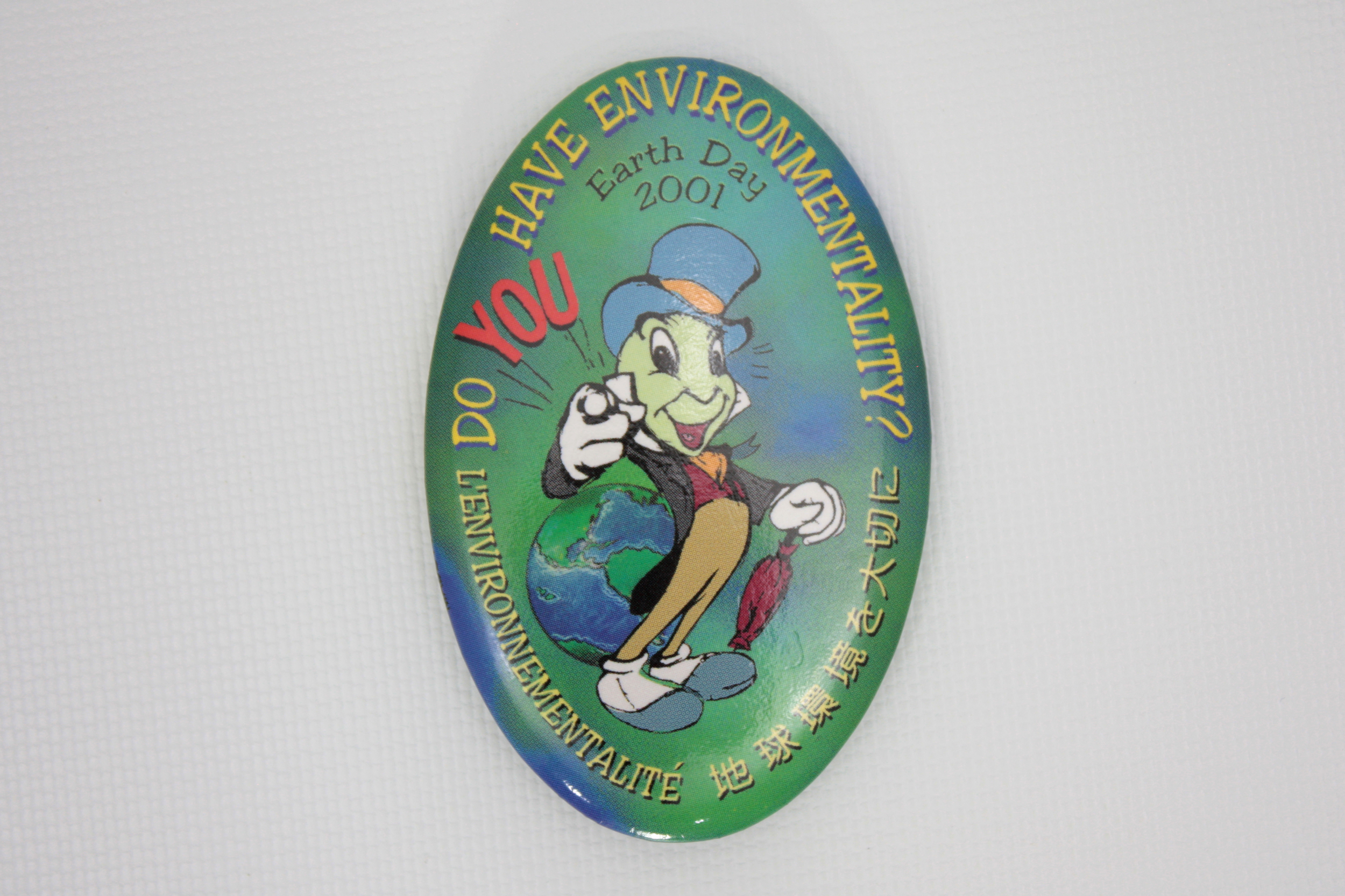 Details about   JIMINY CRICKET Disney 1998 EARTH DAY Ive Got Environmentality Pin Button 