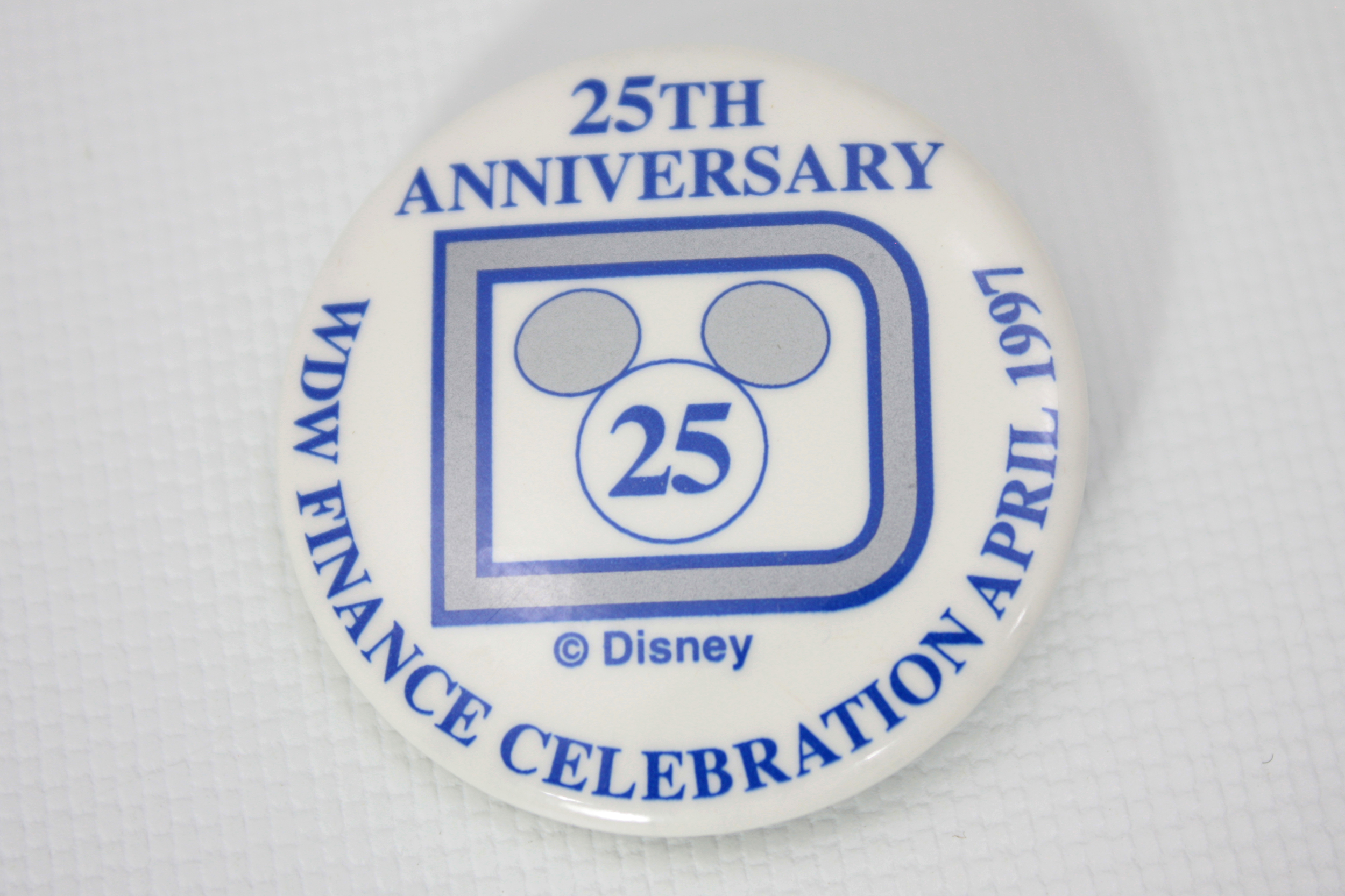 Rare Walt Disney World Finance Celebration Metal Pin Back Button with Old WDW Logo