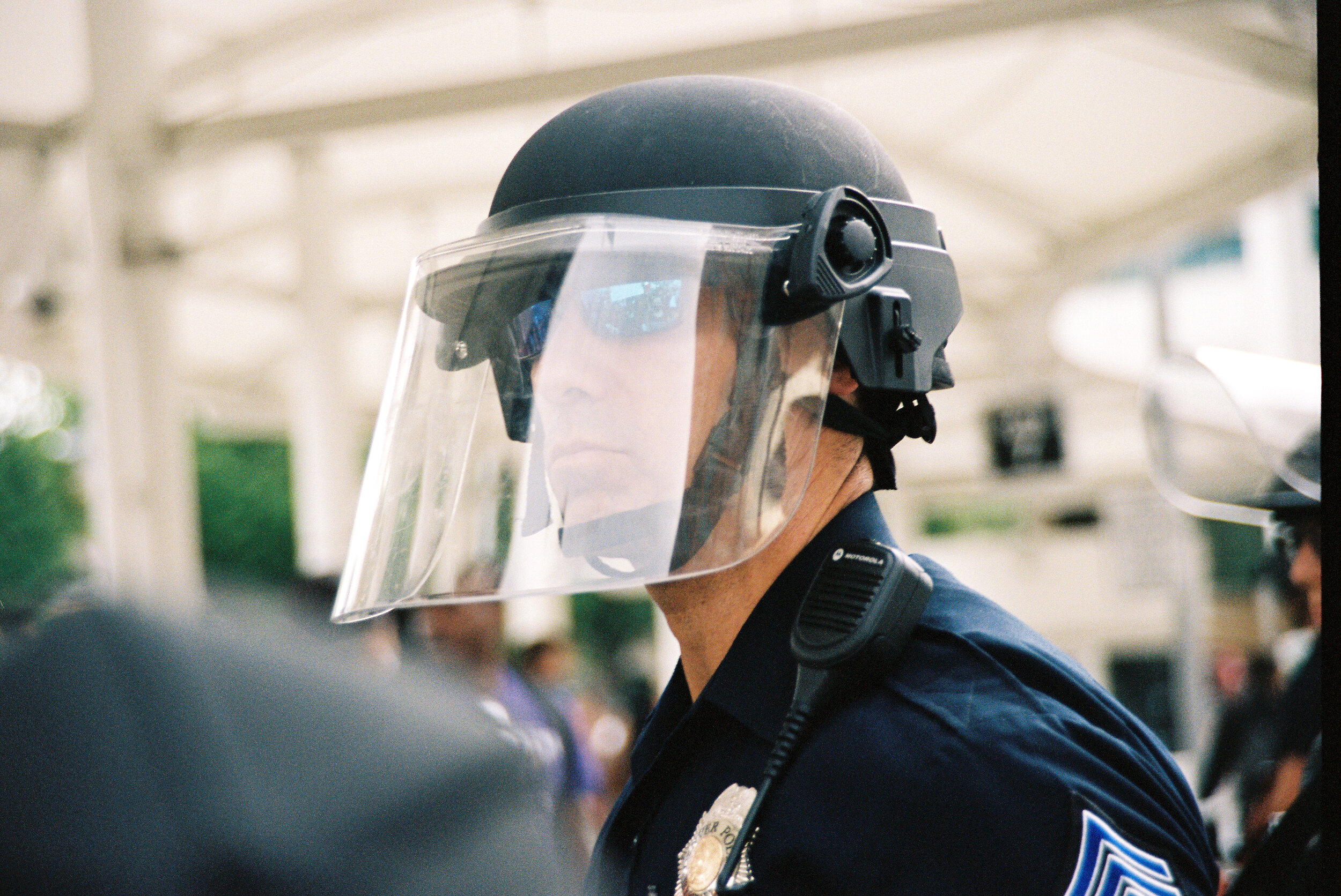 Cornered riot officer during George Floyd protests, Denver, CO