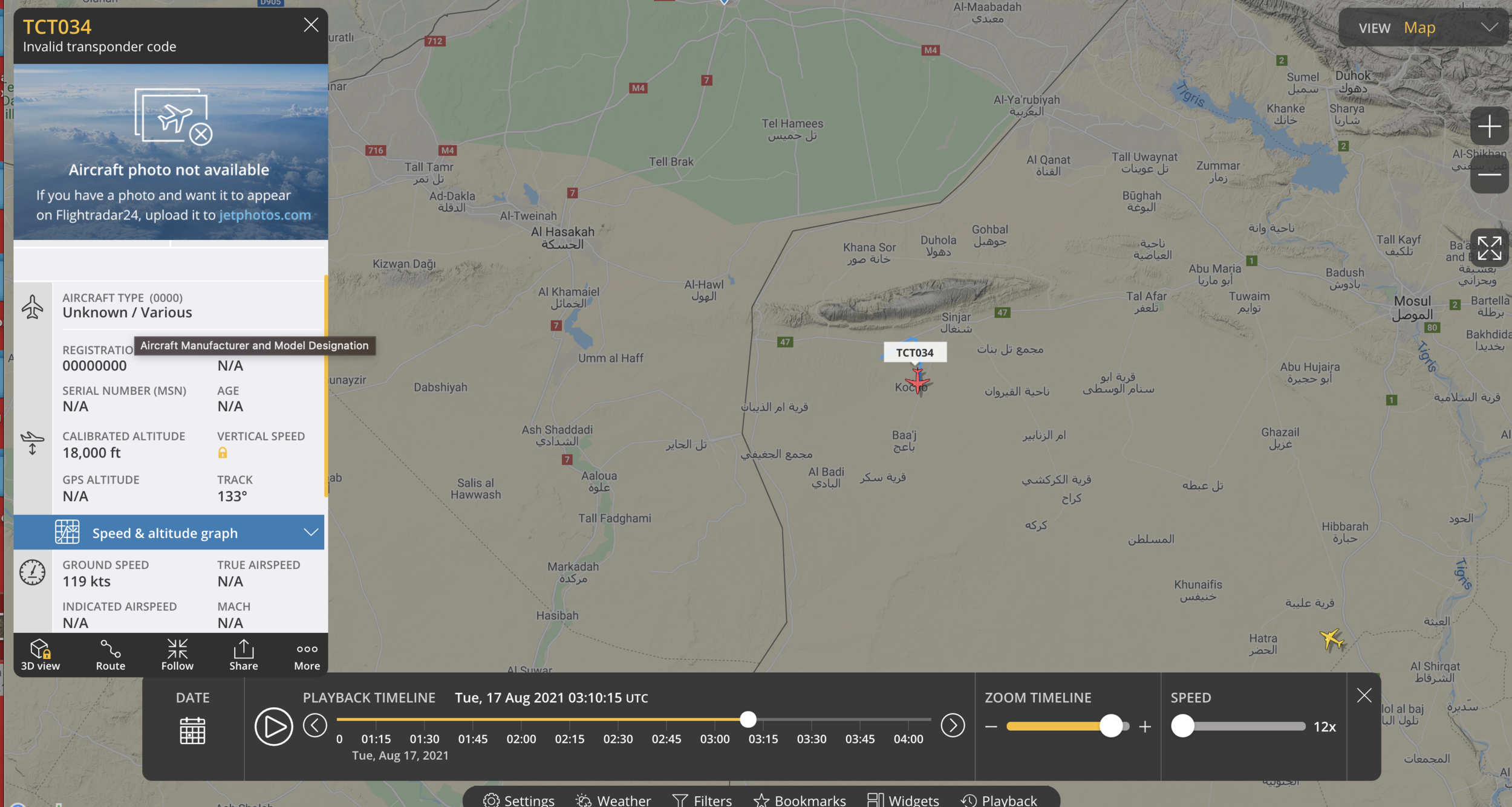 TCT034 over Shingal hospital, 3am, hours before strike on August 18-2021.png