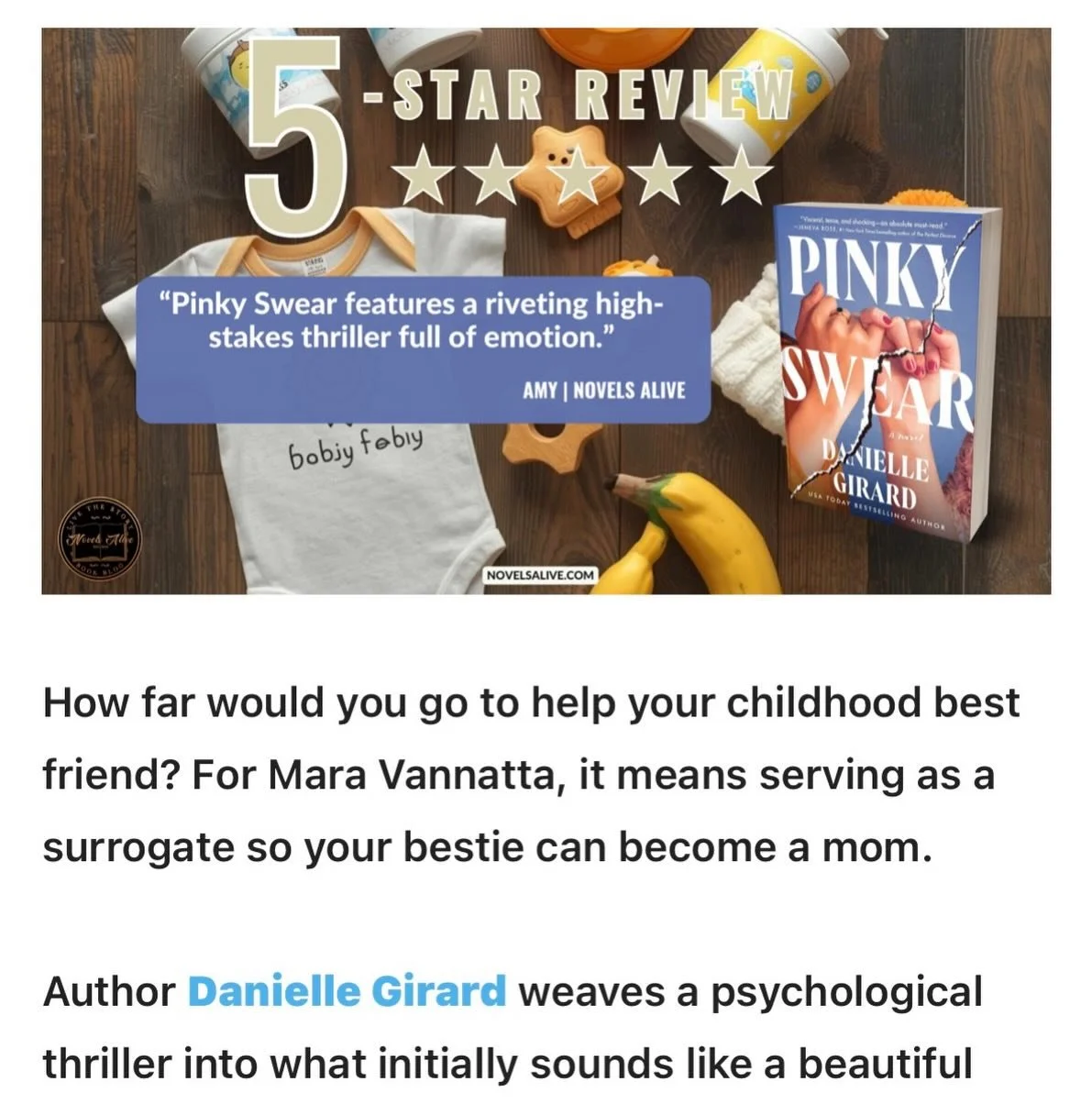 Thank you @novelsalive for this fabulous review! Read the whole thing!! #linkinbio

#pinkyswear #daniellegirard #pinkyswearbook
