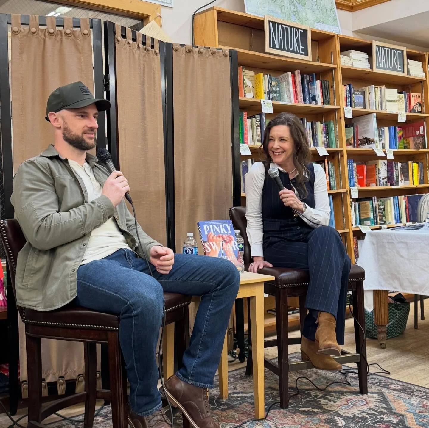 Some pics of Pinky Swear&rsquo;s homecoming last week at my favorite hometown bookstore @countrybookshelf with Bozeman&rsquo;s other thriller writer and good friend @connor_sullivan_author 

We even had sweet Chiara join us for a bit&hellip; and that