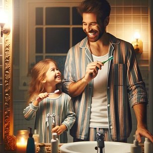 dad and daughter brushing teeth