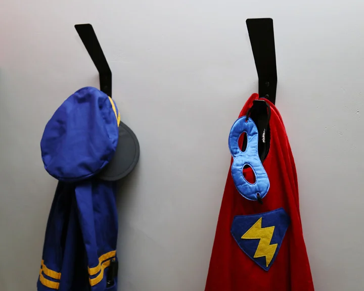 Costumes are popular in our house and these hooks make it so easy for the boys to hang up their gear when they are done saving the day.
