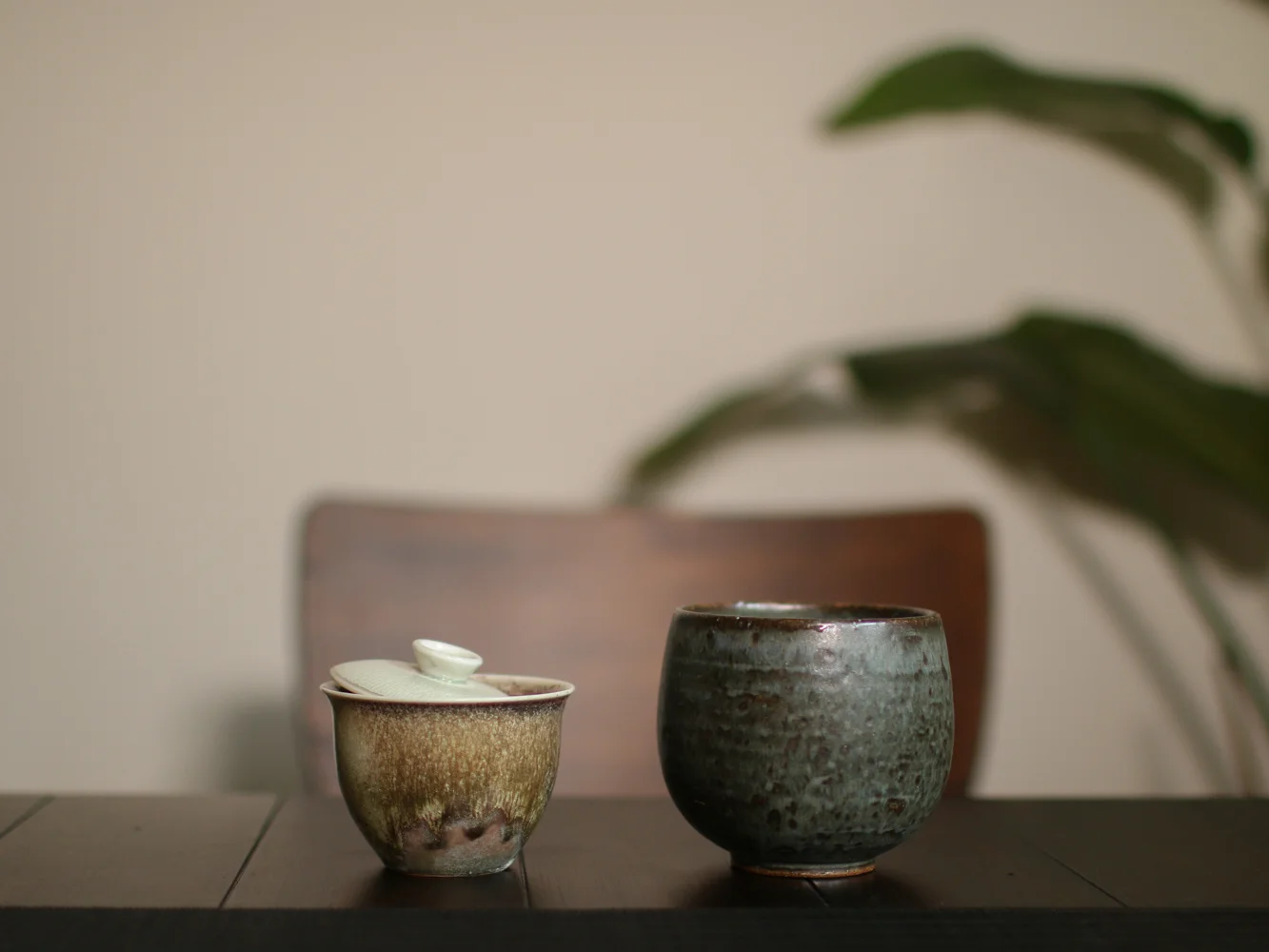 Handmade Dark Blue Moonface Waste Bowl