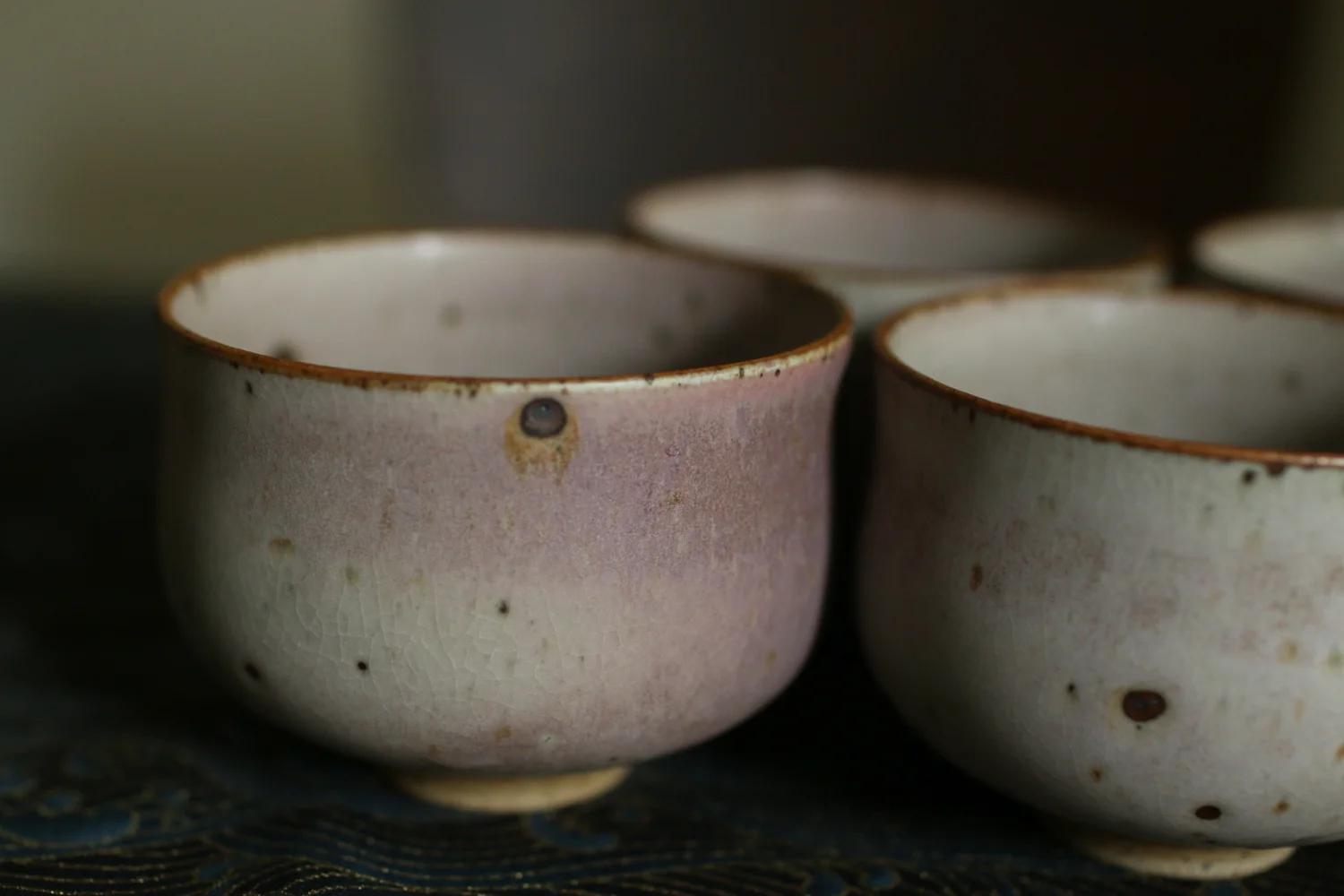 Handmade White &amp; Pink Moonface Teacup