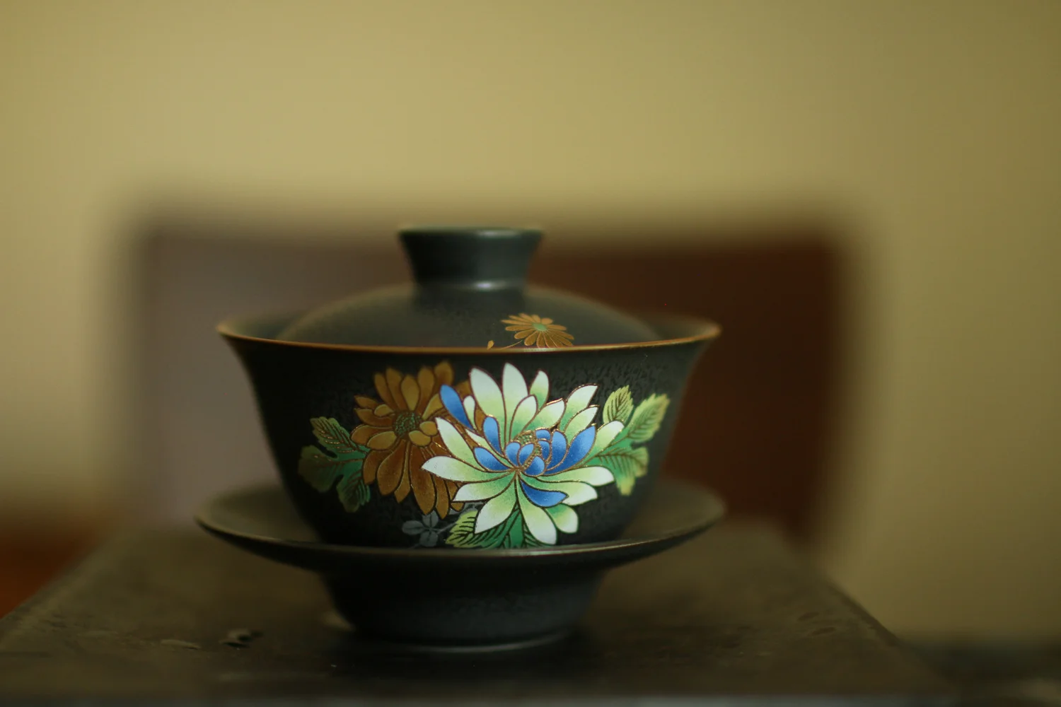 Hand-painted Black Peony Gaiwan (Whole Set)