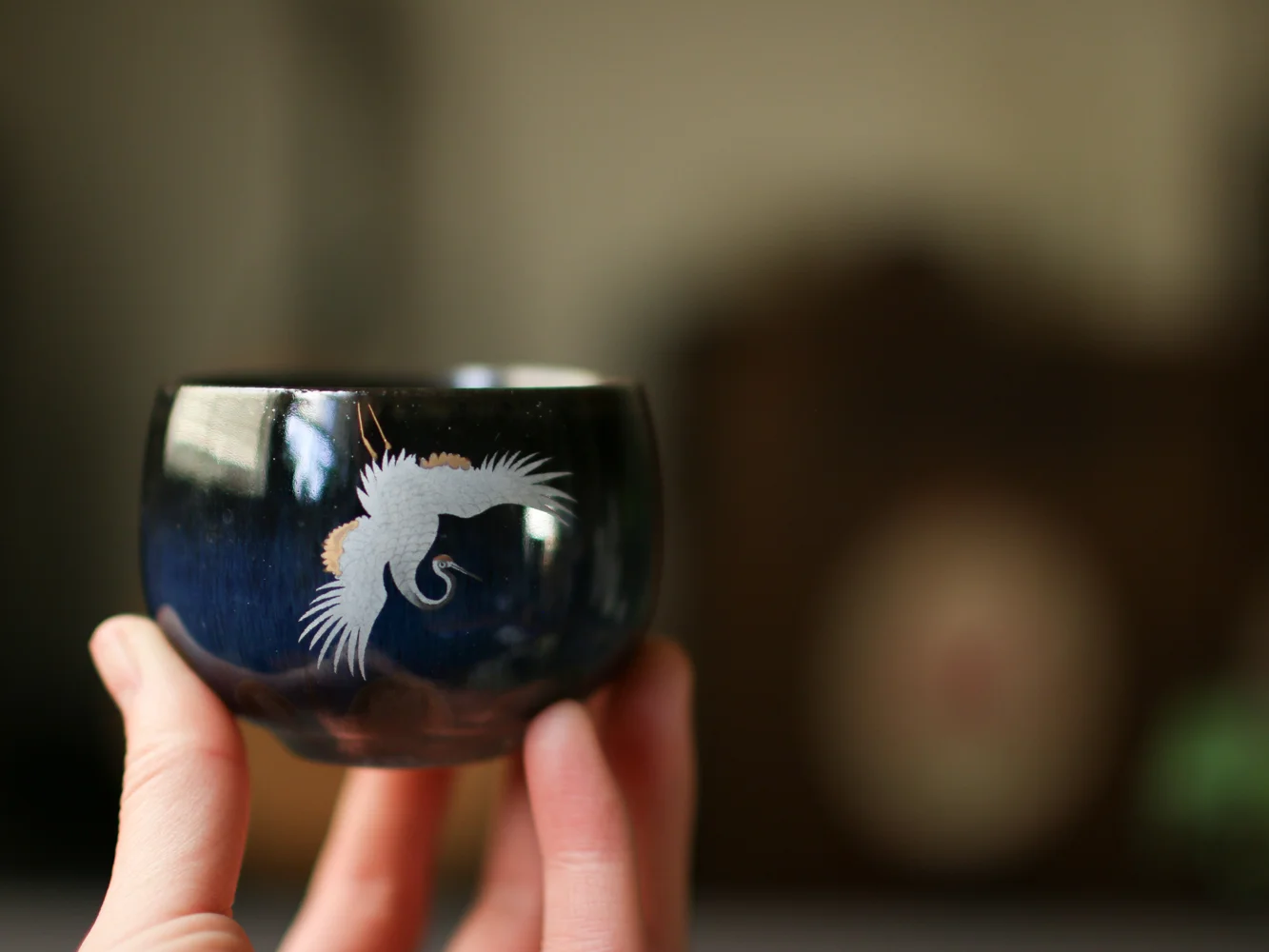Hand-painted Crane Teacups