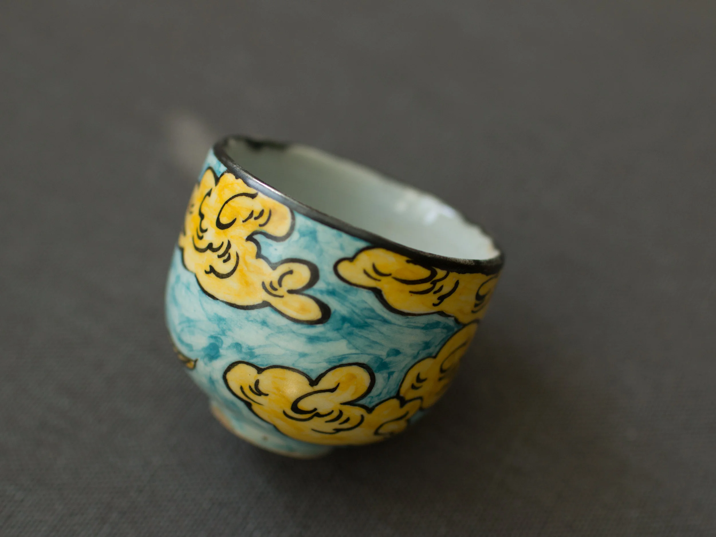 Hand-painted Flying Crane Blue Teacup 