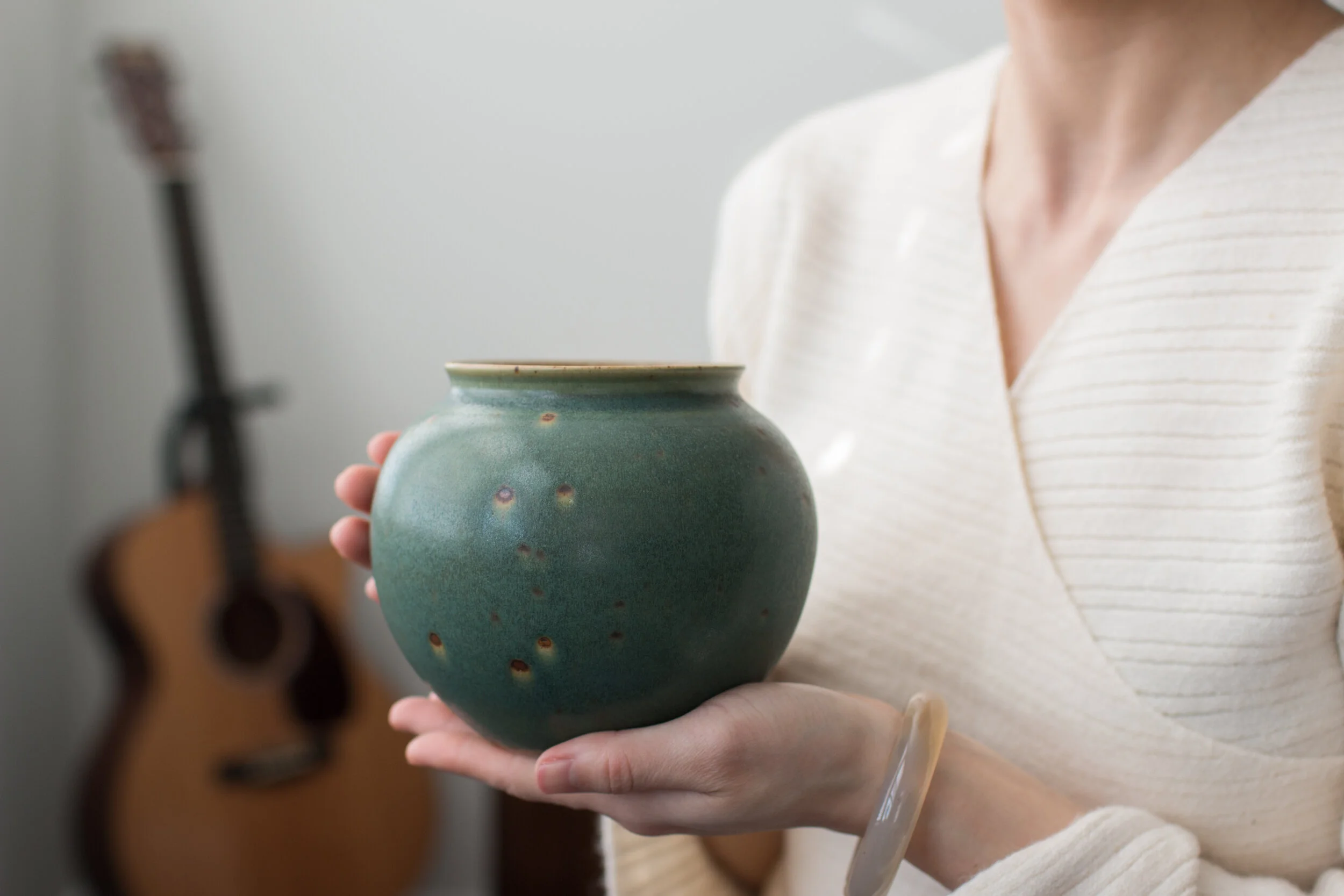 Handmade Green Moonface Waste Bowl