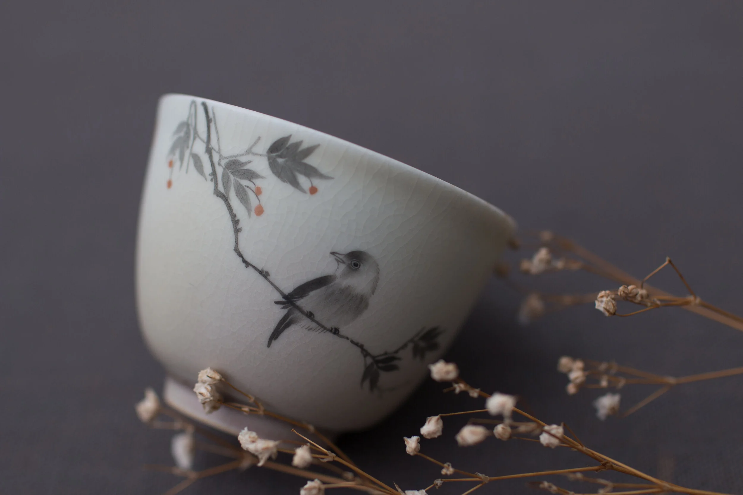 Hand Painted Ink Bird Teacup