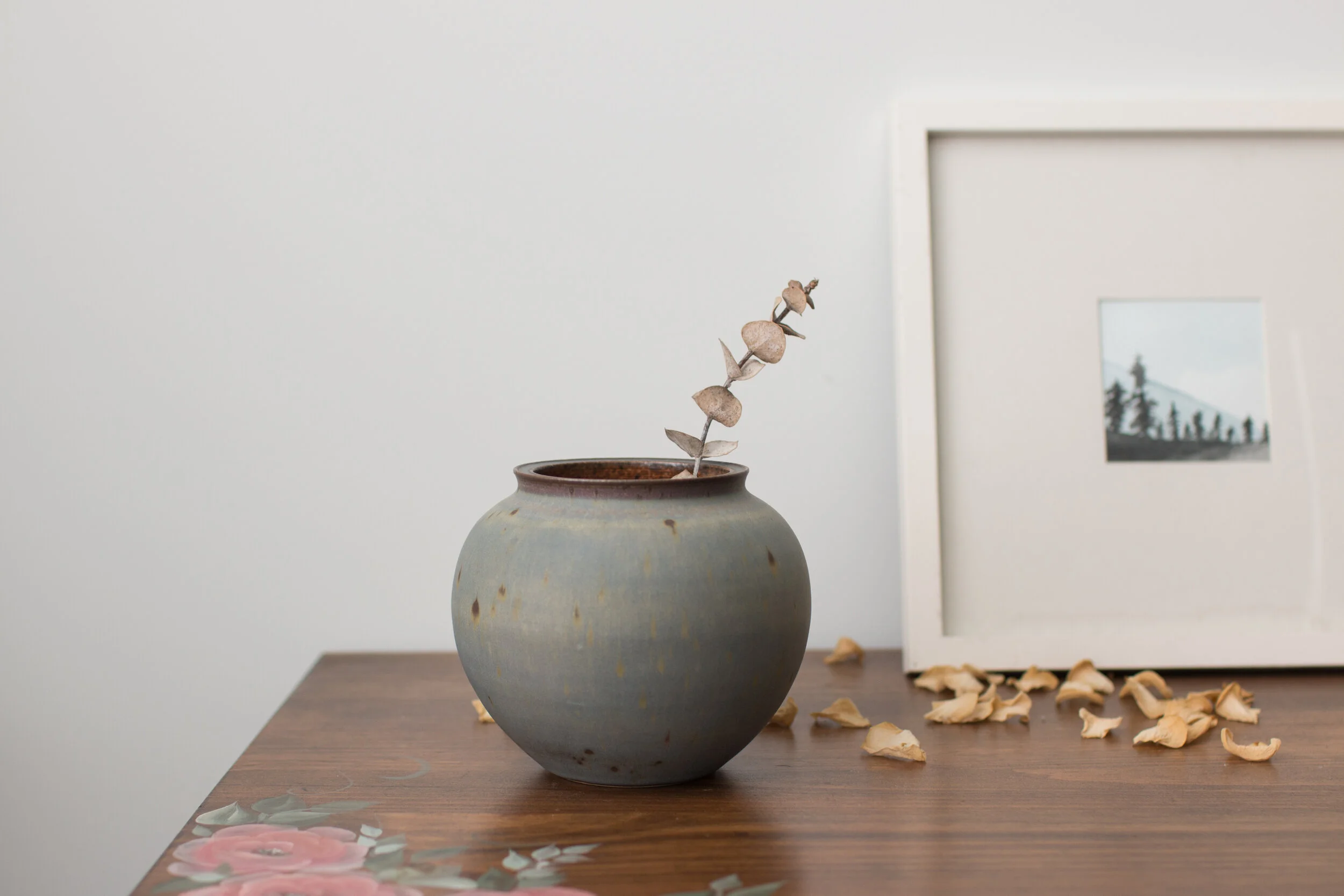 Handmade Light Grey &amp; Yellow Waste Bowl / Flower Pot