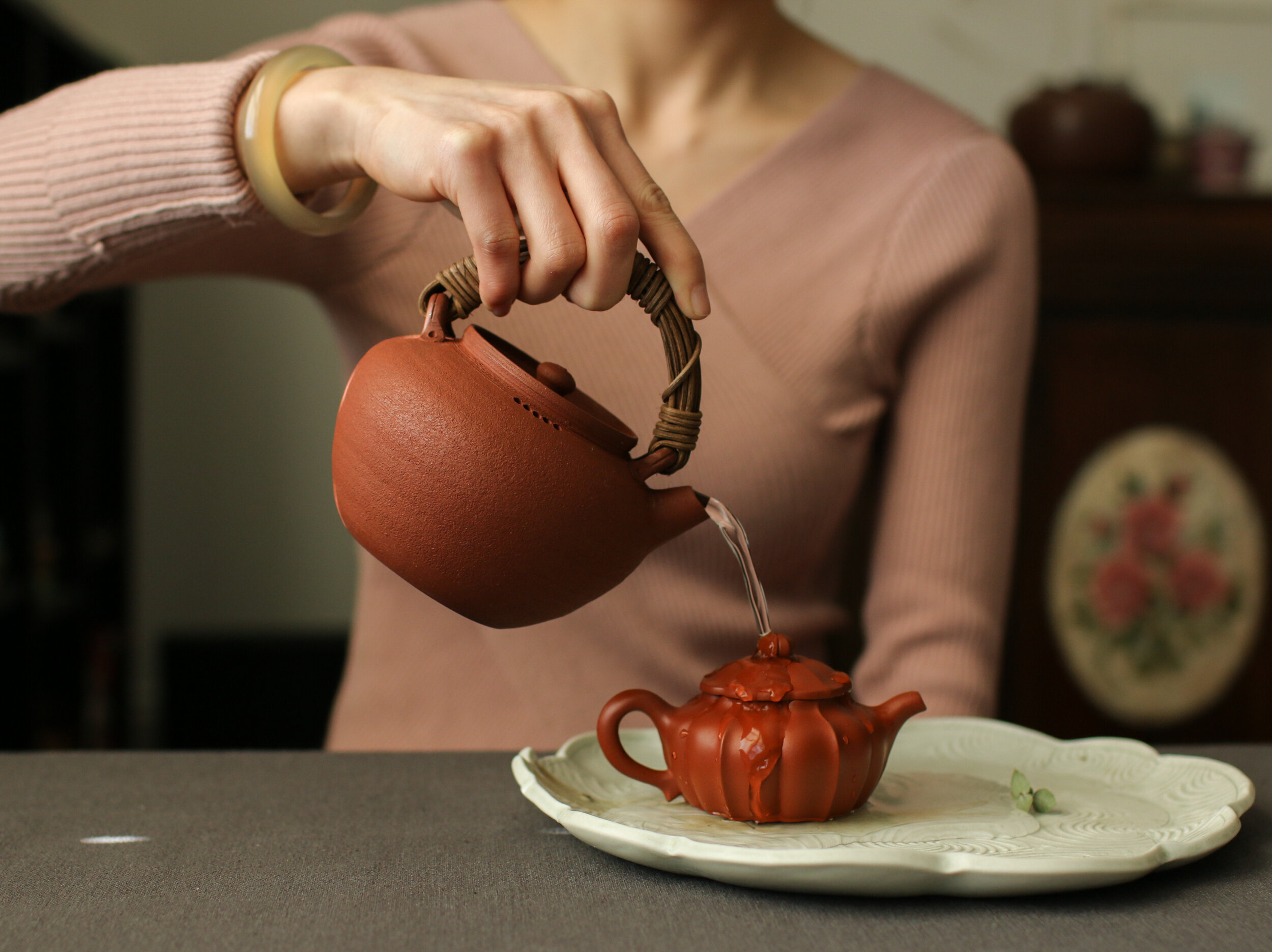 Fully Handmade Zi Sha Clay Overhead Handle Kettle
