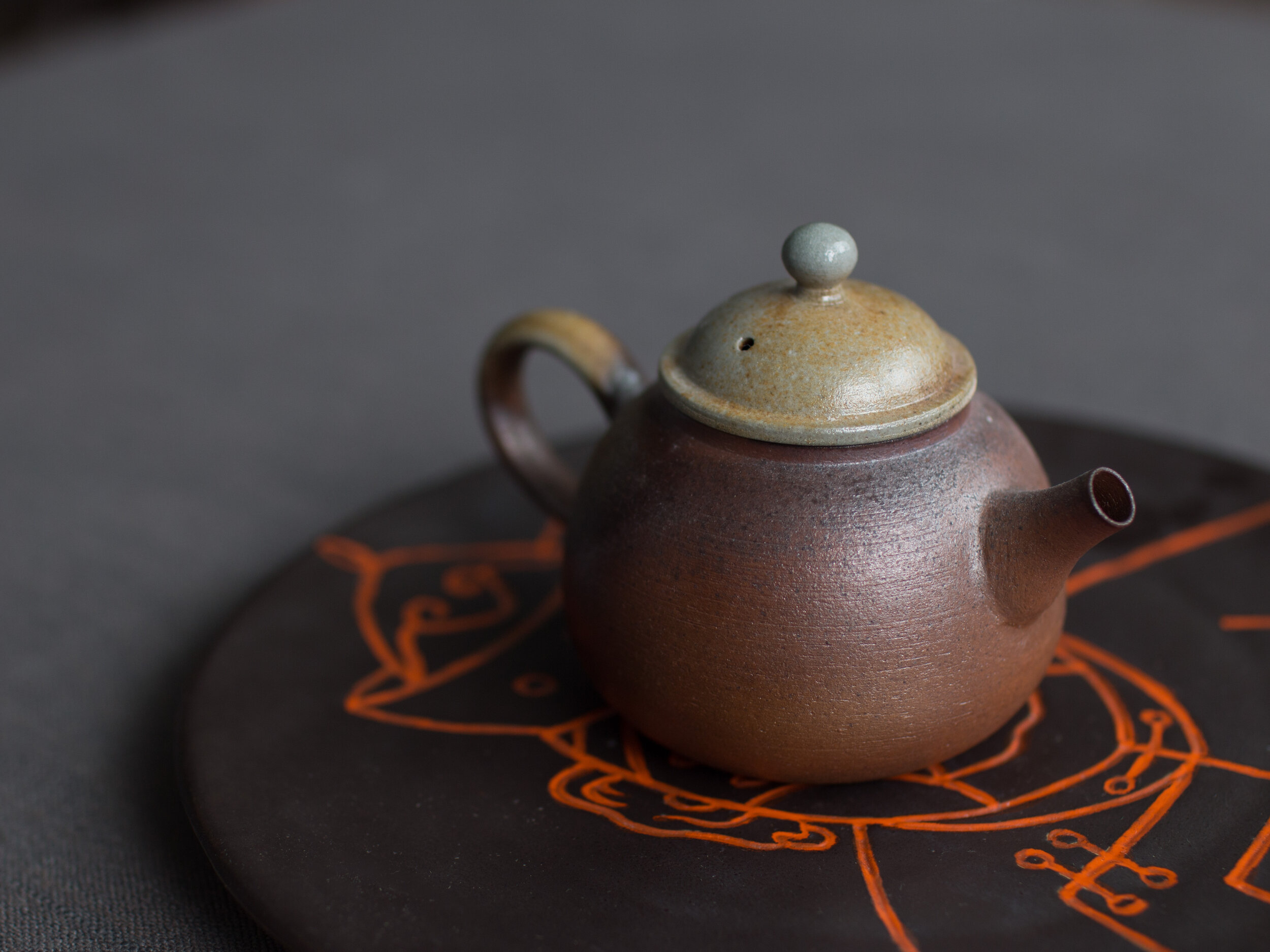 Handmade Wood Fired Brown Teapot