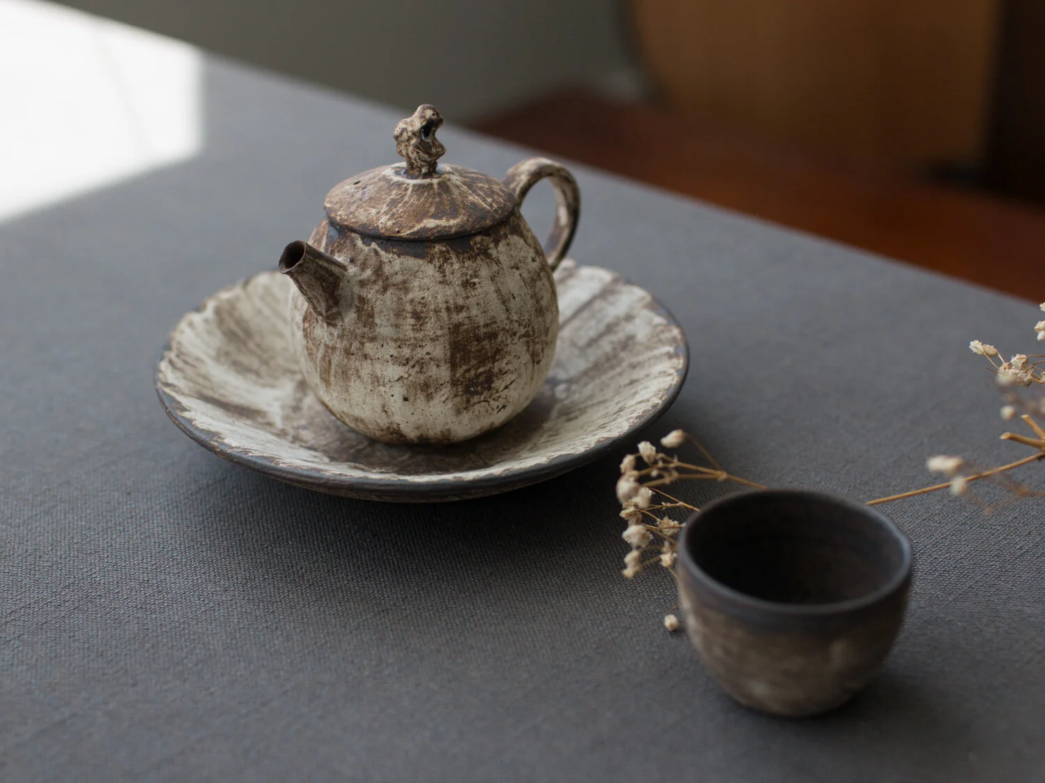 Handmade Tarnished Moonface Tea Tray