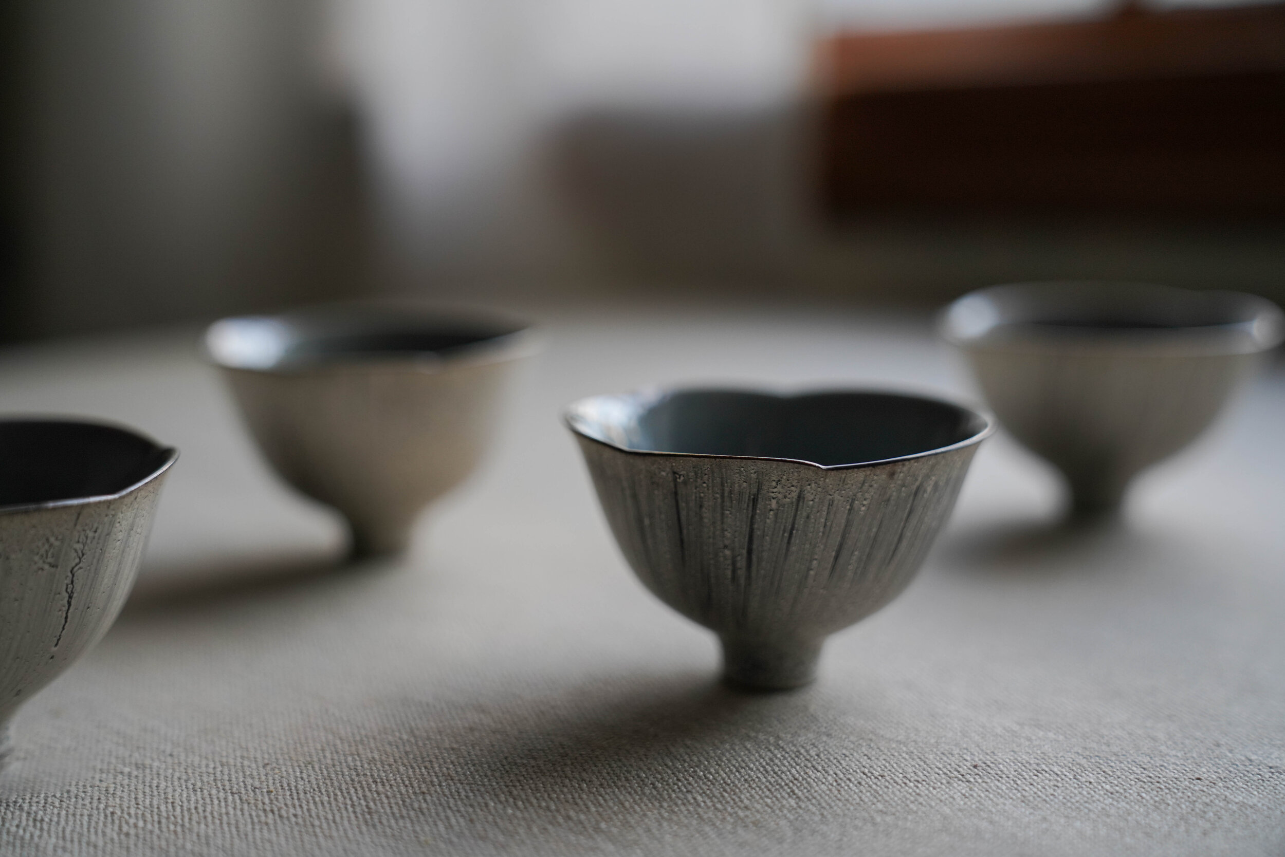 Silver Glazed Ocean Blue Floral Teacup