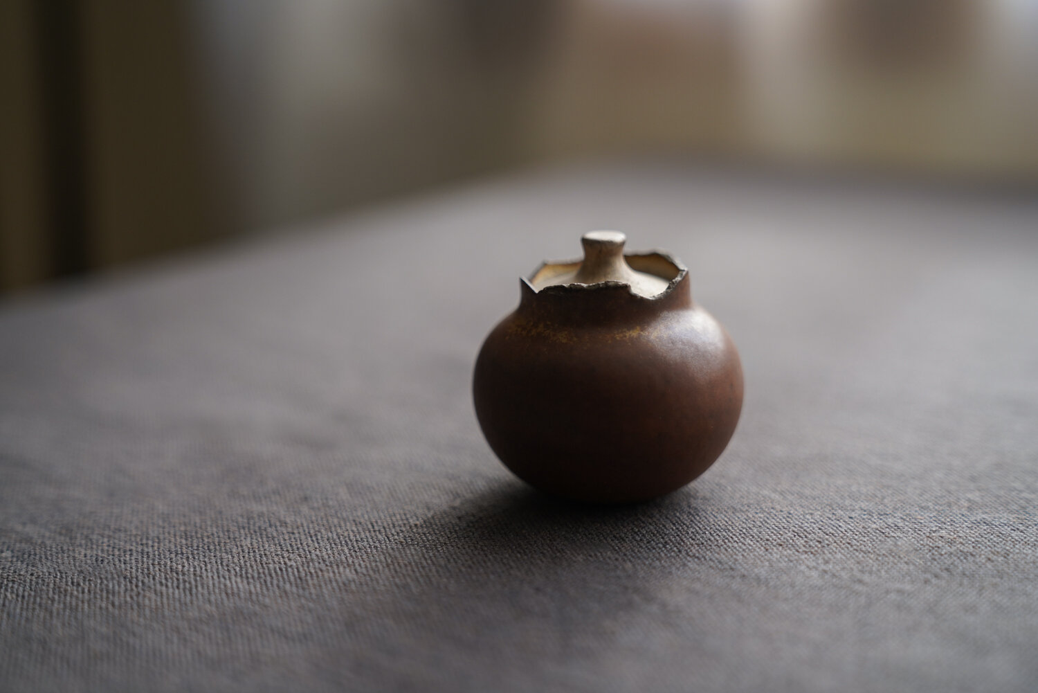 Handmade Brown Silver Glazed Pomegranate Tea Jar