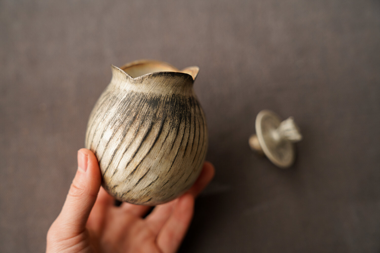 Handmade Silver Glazed Pomegranate Tea Jar