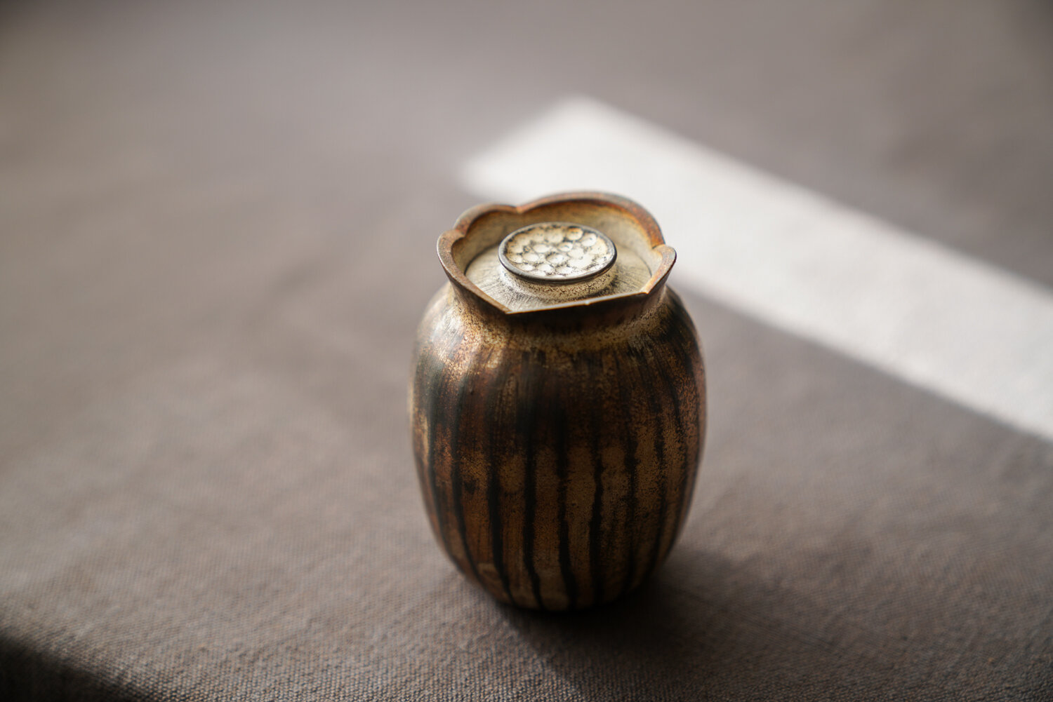 Handmade Silver Glazed Pomegranate Tea Jar