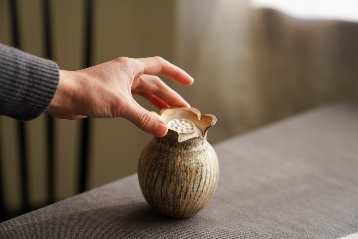Handmade Silver Glazed Pomegranate Tea Jar